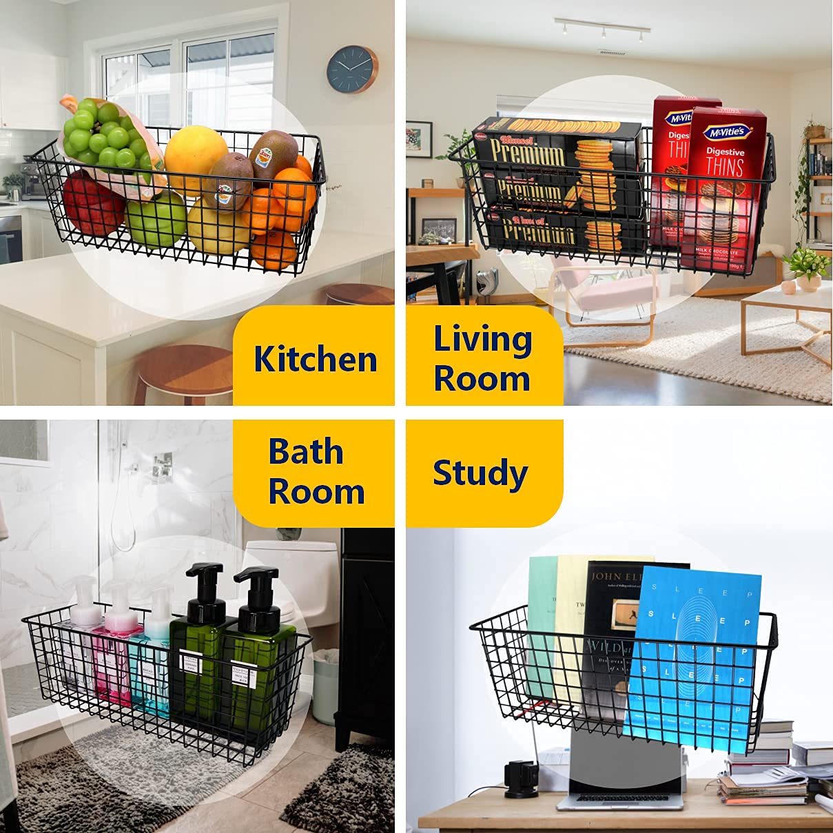 3 Set [Extra Large]Hanging Wall Wire Baskets, Farmhouse Food Storage Kitchen Pantry Laundry Closet Garage Rv,Black