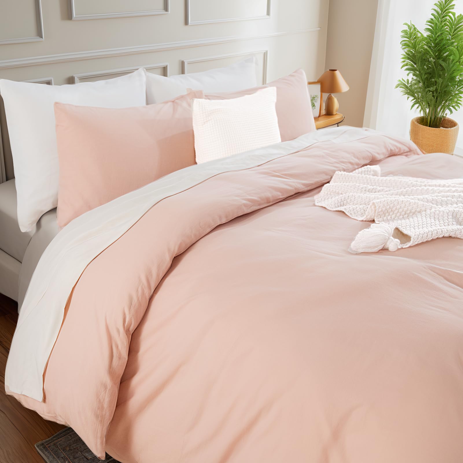 Nexhome Pro Duvet Cover Set Queen Size Linen Feel Textured Organic Natural 100 Washed Cotton Duvet Cover 3 Pieces Bedding Set Wi
