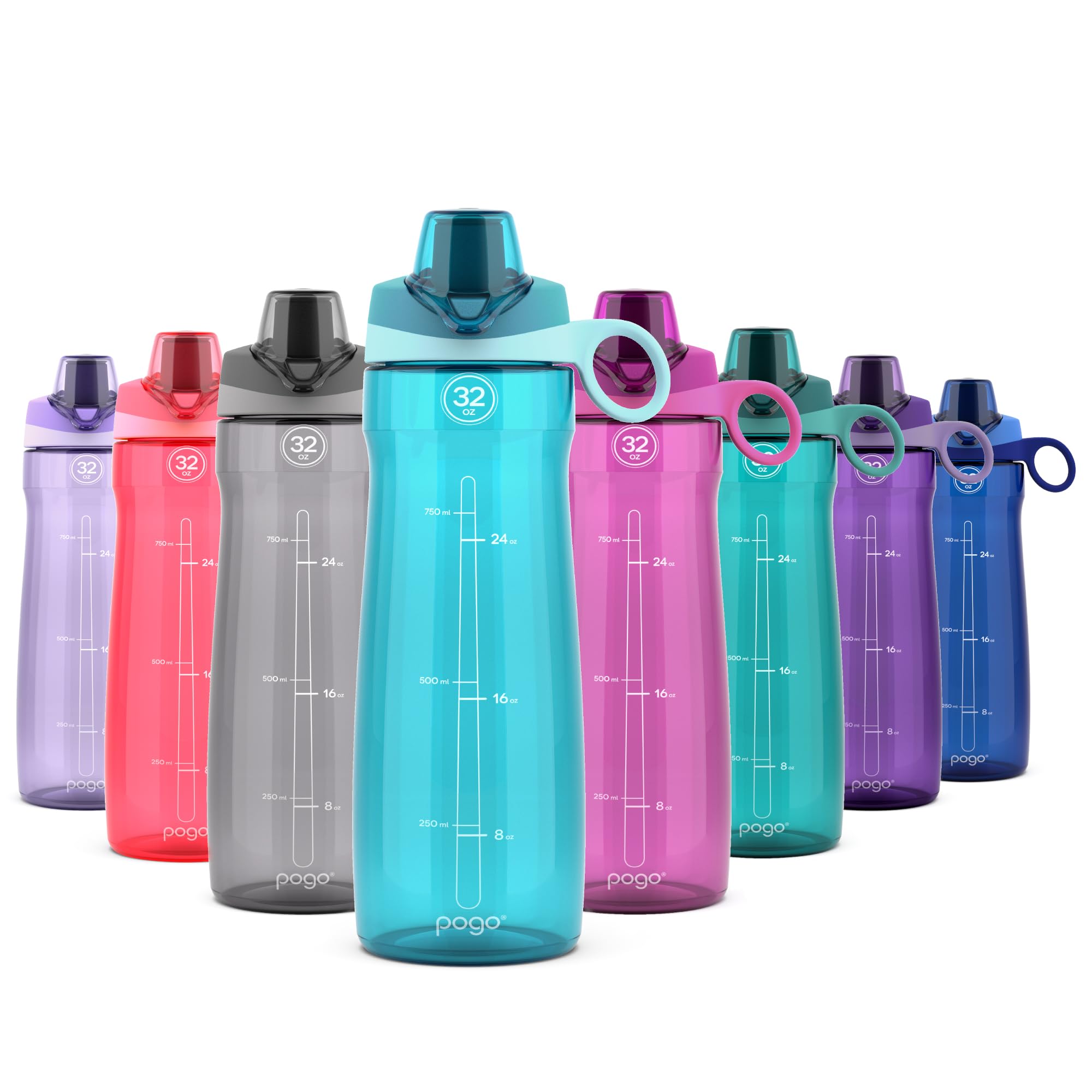 Pogo Bpa-Free Plastic Water Bottle With Chug Lid, Blue Atoll, 32 Oz.