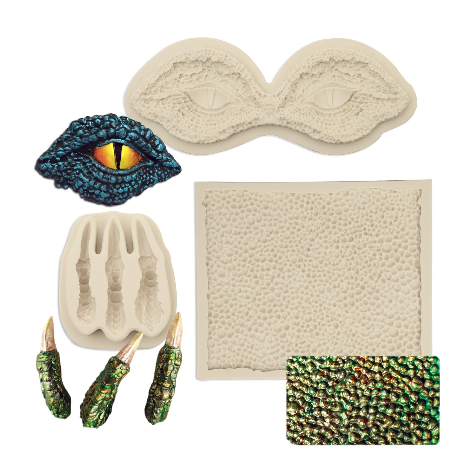 Muyulin Dragon Fondant Molds (3 Pack), Silicone Dragon Eyes Dinosaur Claws Skin Candy Mold For Baking Dragon Themed Christmas Ca