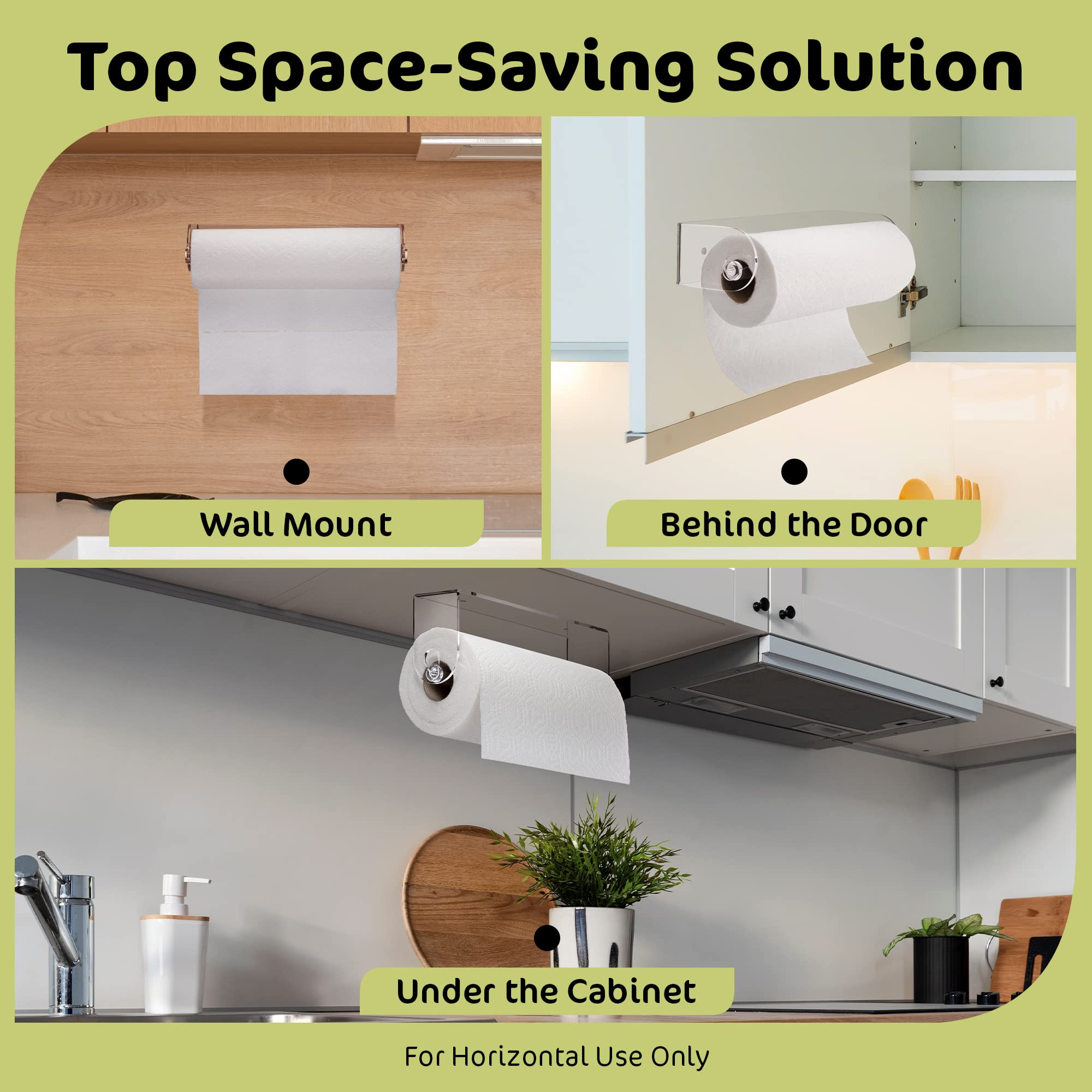 Srenta Clear Acrylic Paper Towel Holder Wall Mount Paper Towel Holder Under Cabinet, Wall Mounted Undermount Hanging Paper Towel