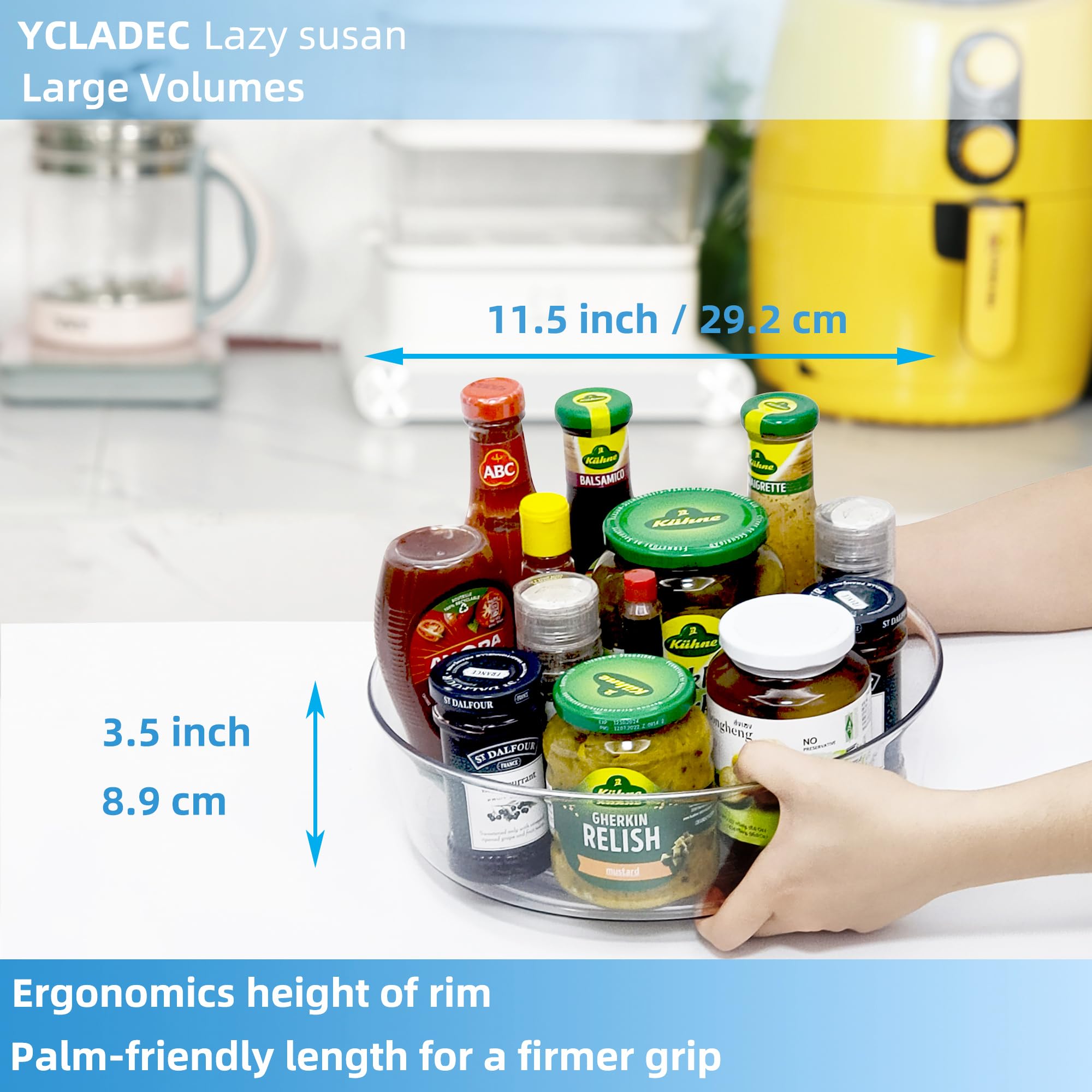 Ycladec 4 Pack Lazy Susan 11.5'' Inch Turntable Organizer Organization Storage Container Bins Spice Rack Cabinet Rotating Condim