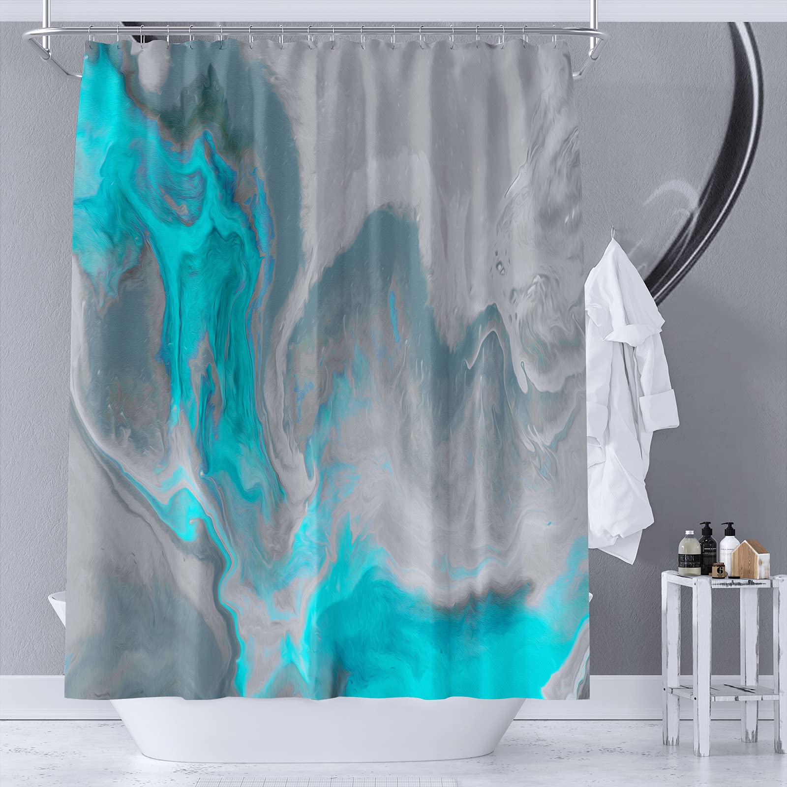 Yaehoco Abstract Rich And Colorful Fabric Shower Curtain | Main Colors: Aqua, Grey, Blue,Teal | Waterproof Shower Curtains With