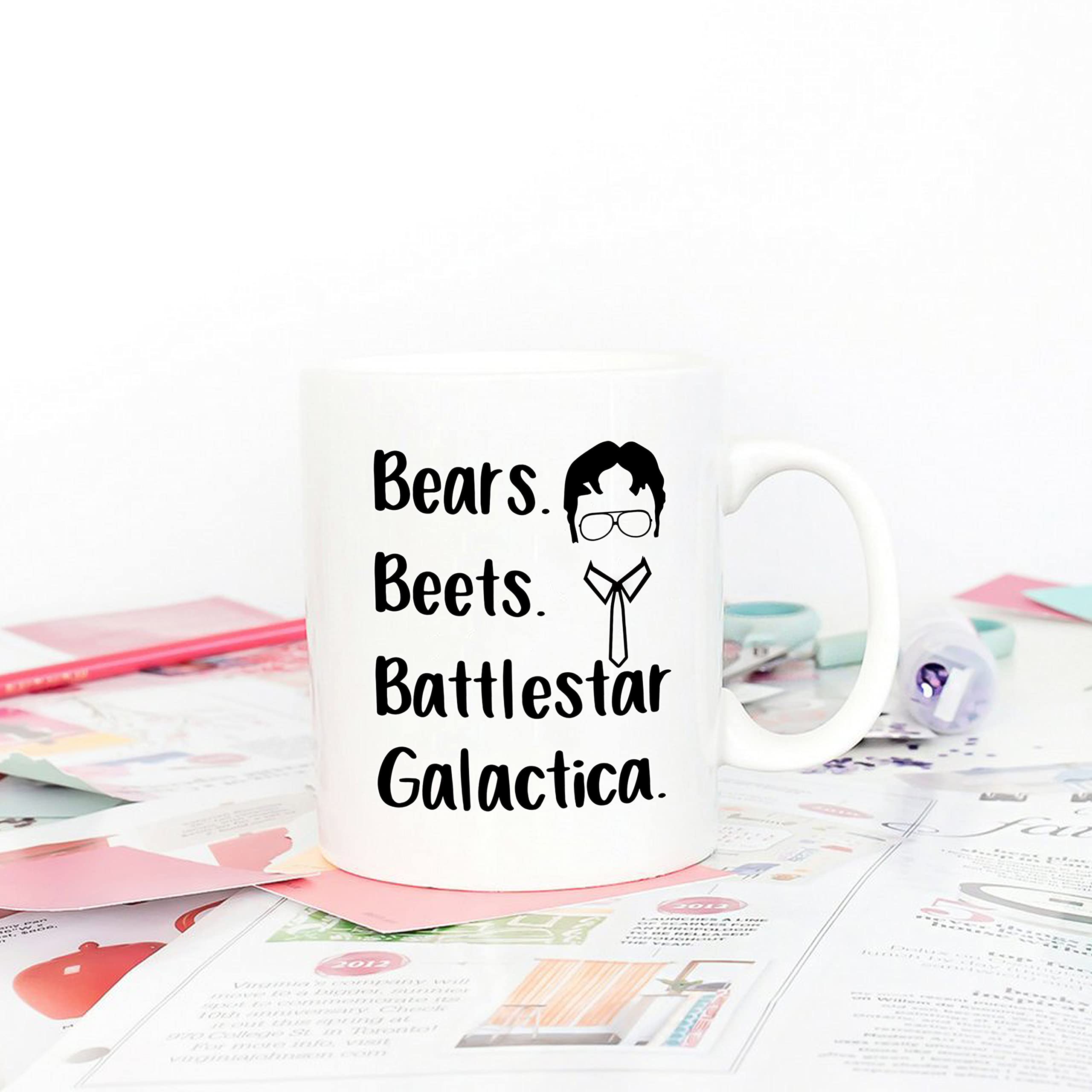 5Aup The Office TV Show Funny Coffee Mug for Dwight Schrute Fans, Bears Beets Battlestar Galactica Office Cup, 11 Oz