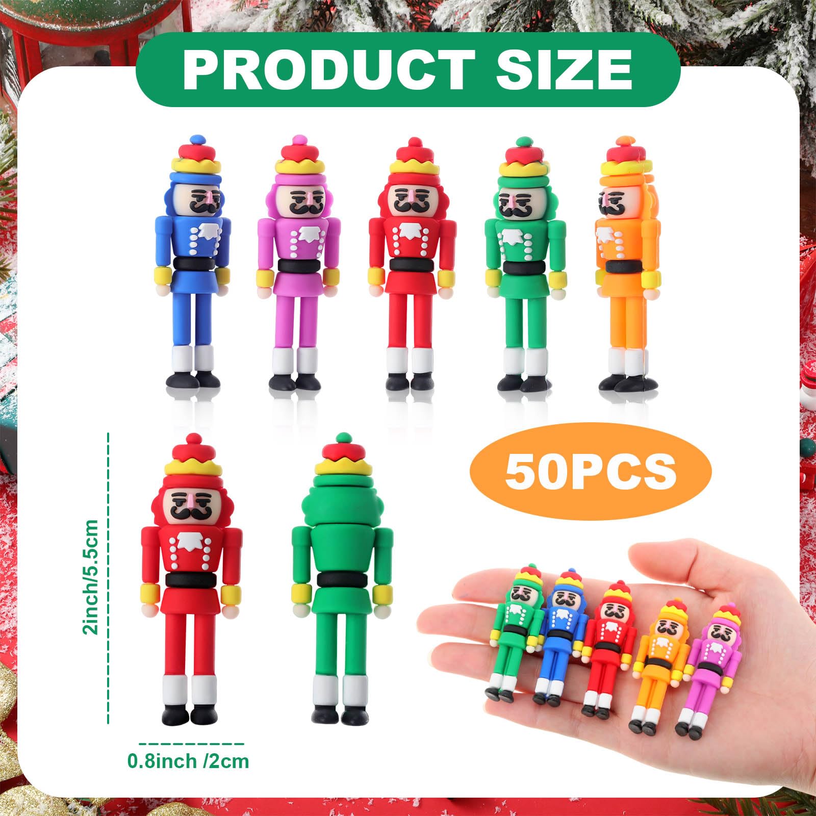 Chunful 50 Pcs Christmas Mini Nutcracker Figures Decor Small Nutcracker Figures Soldier Ornament for Christmas Stocking Stuffer