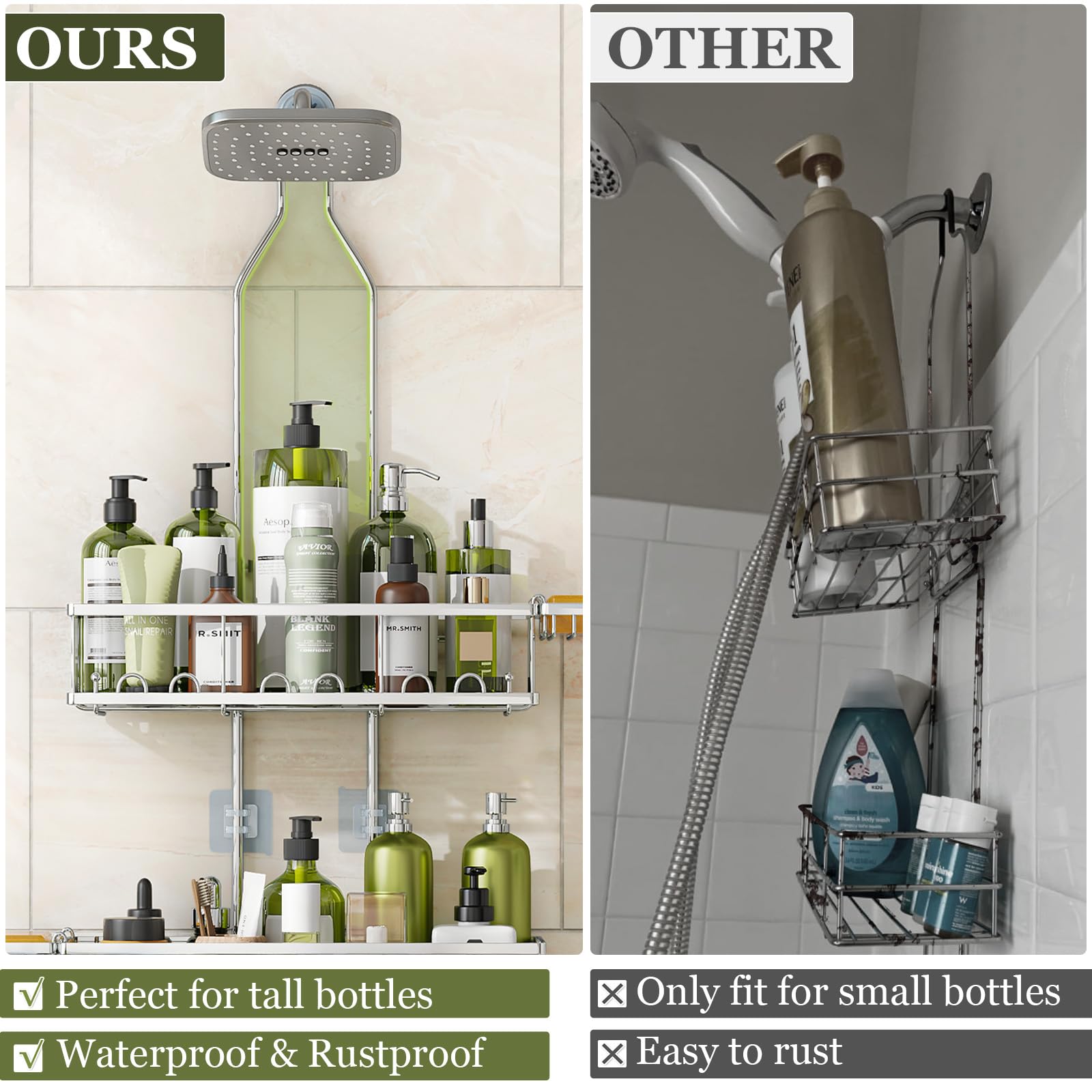 Skyapex Shower Caddy Hanging: Adjustable Height No Blocking To Shower Head - Silver Shower Caddy Over Showerhead Shower Organize