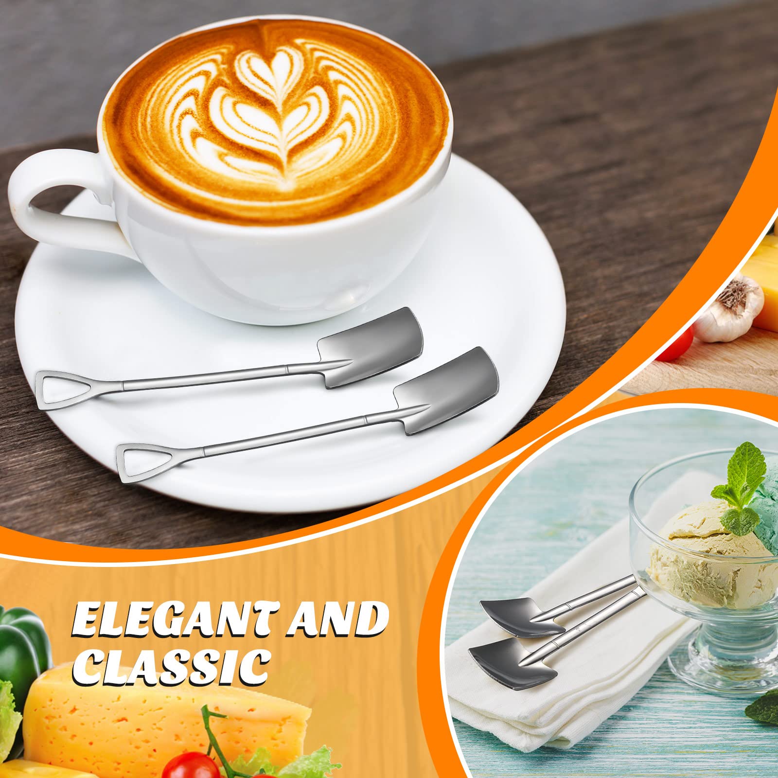 100 Pieces Mini Shovel Spoons 6.1 Inch Dessert Spoons Stainless Steel Silverware Shovel Spoons Ice Cream Spoon Gelato Spoons For
