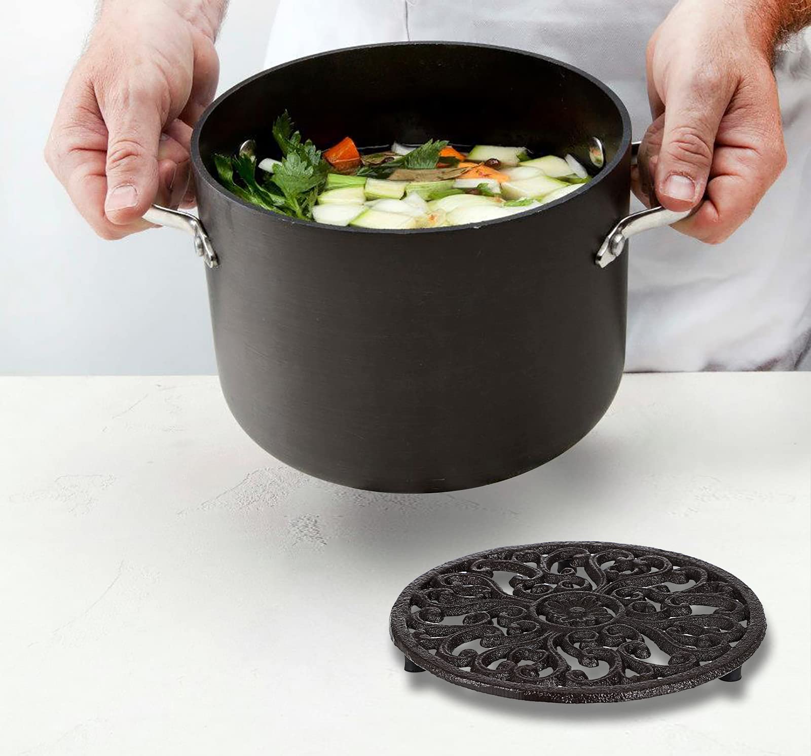 Sumnacon 1Pcs Round Cast Iron Trivet - 6.7 Inch Heat Resistant Iron Trivet For Hot Dish Pot Pan Plate Teapot, Rustic Cast Iron H