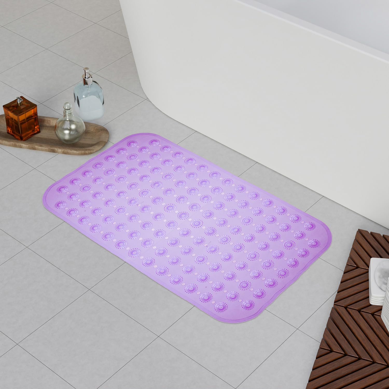 Kuber Industries Bath Mat | PVC Bathroom Mat | Transparent Round Floor Tub Mat | Foot Massager Mat | AntiSkid Shower Mat with D