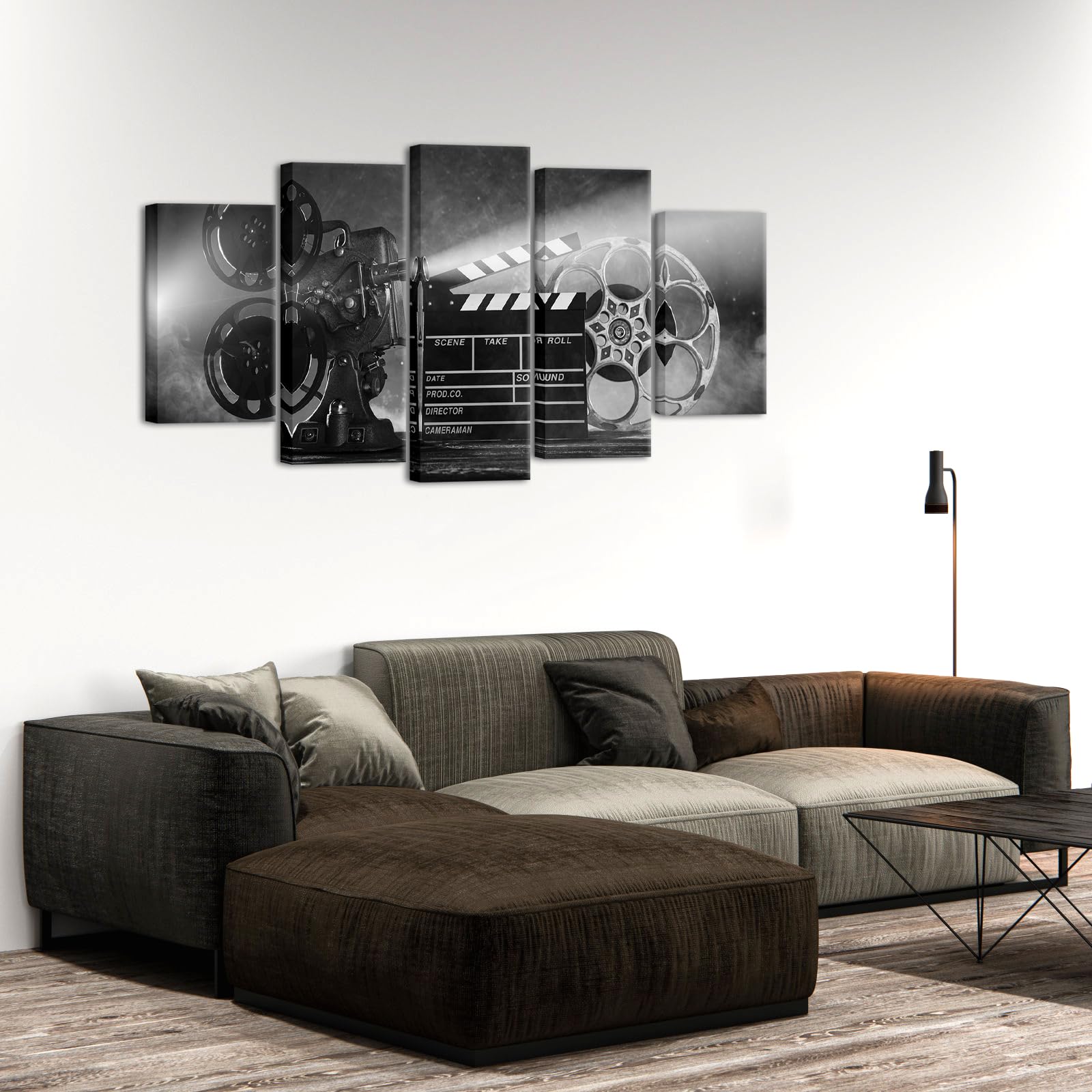 Levvarts Large 5 Piece Canvas Wall Art Classic Old Fashion Film Reels Poster Filmmaking Concept Scene Black And White Pictures F