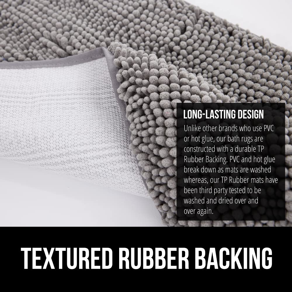 GORILLA GRIP Bath Rug Mat - Soft Chenille, Quick Dry, Rubber Backing, 24x17 inches, Grey, Model 811113034536