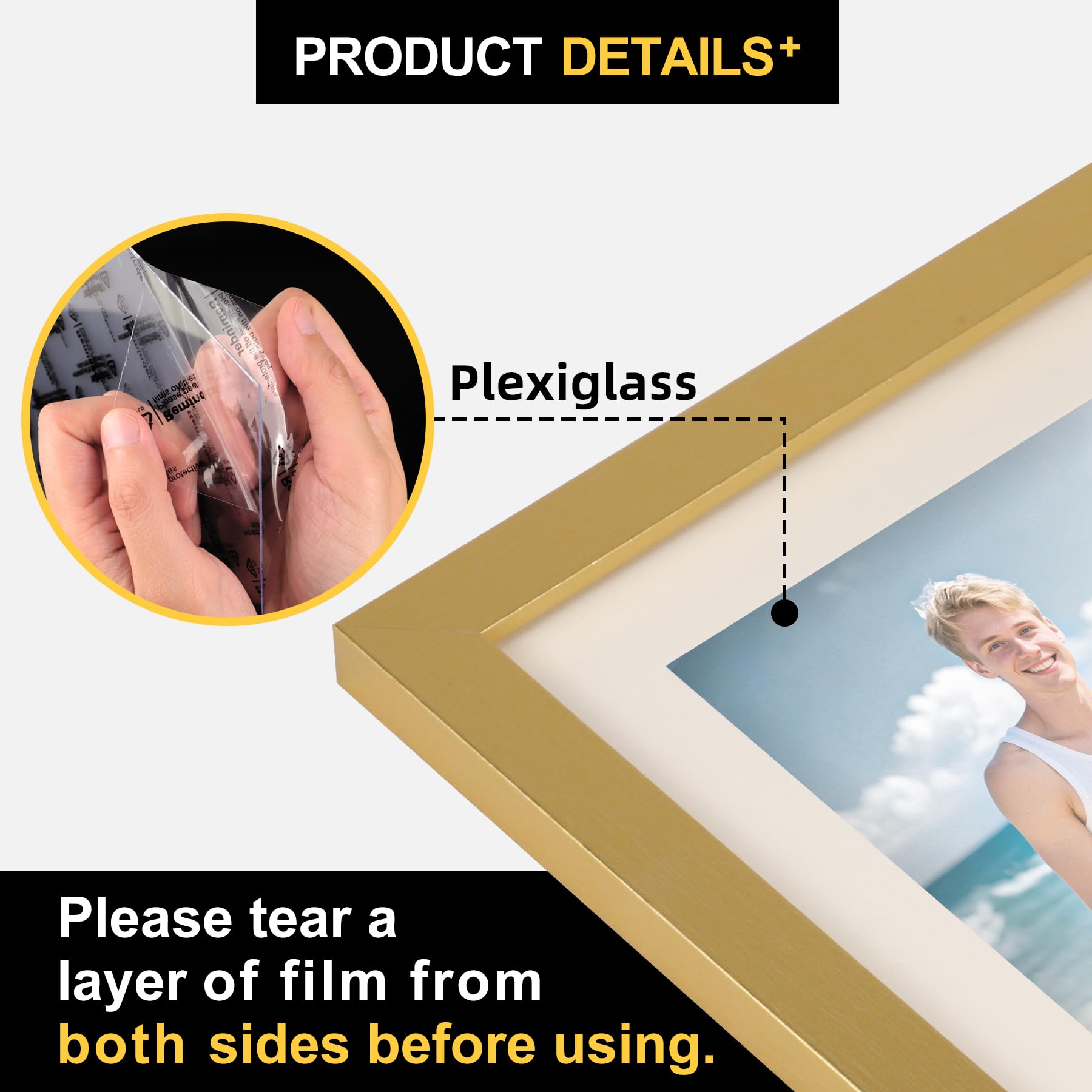 TOFOREVO Picture Frames 8x10 Set of 2 Distressed Gold Wood Grain Photo Frame for Gallery Wall Mounting or Tabletop Display