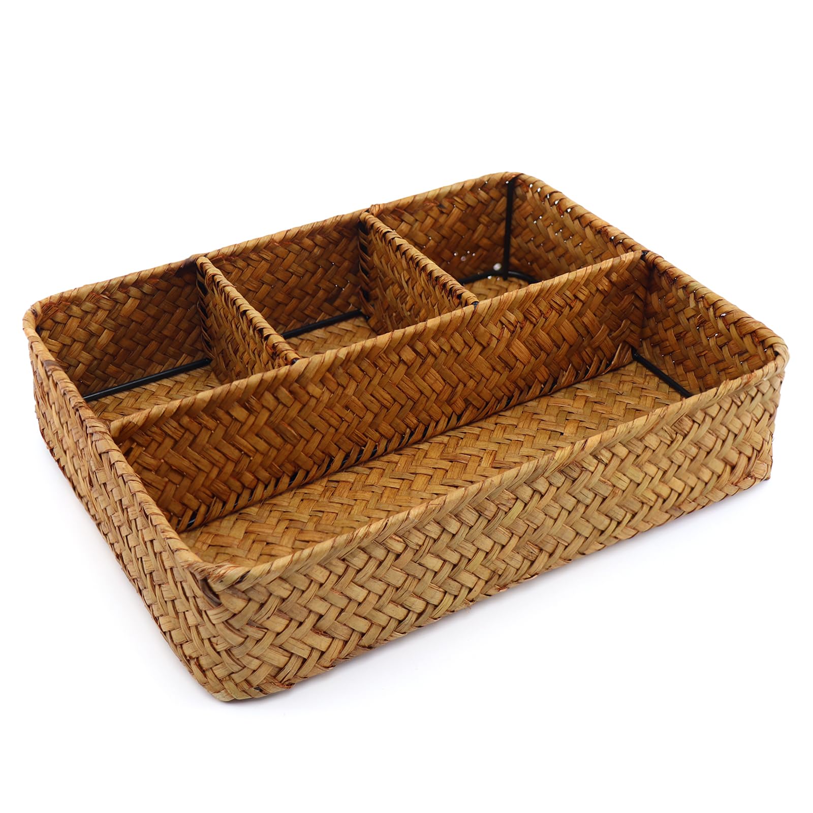 Nonam 4Section Seagrass Tea Bag Organizer,Wicker Divided Basket,Natural