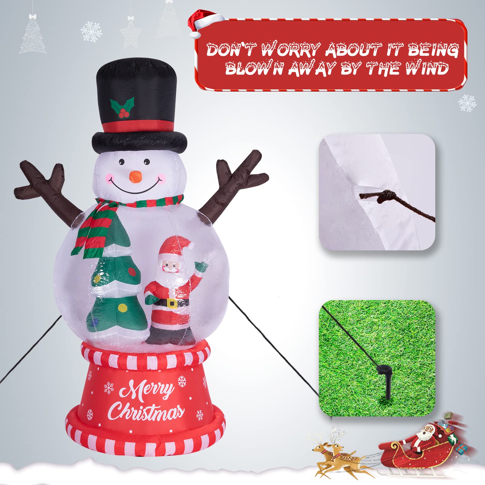 Risenor 8 FT Height Christmas Inflatables Snowman Globe with Christmas Tree and Santa Claus Outdoor Decorations, Inflatables Sno