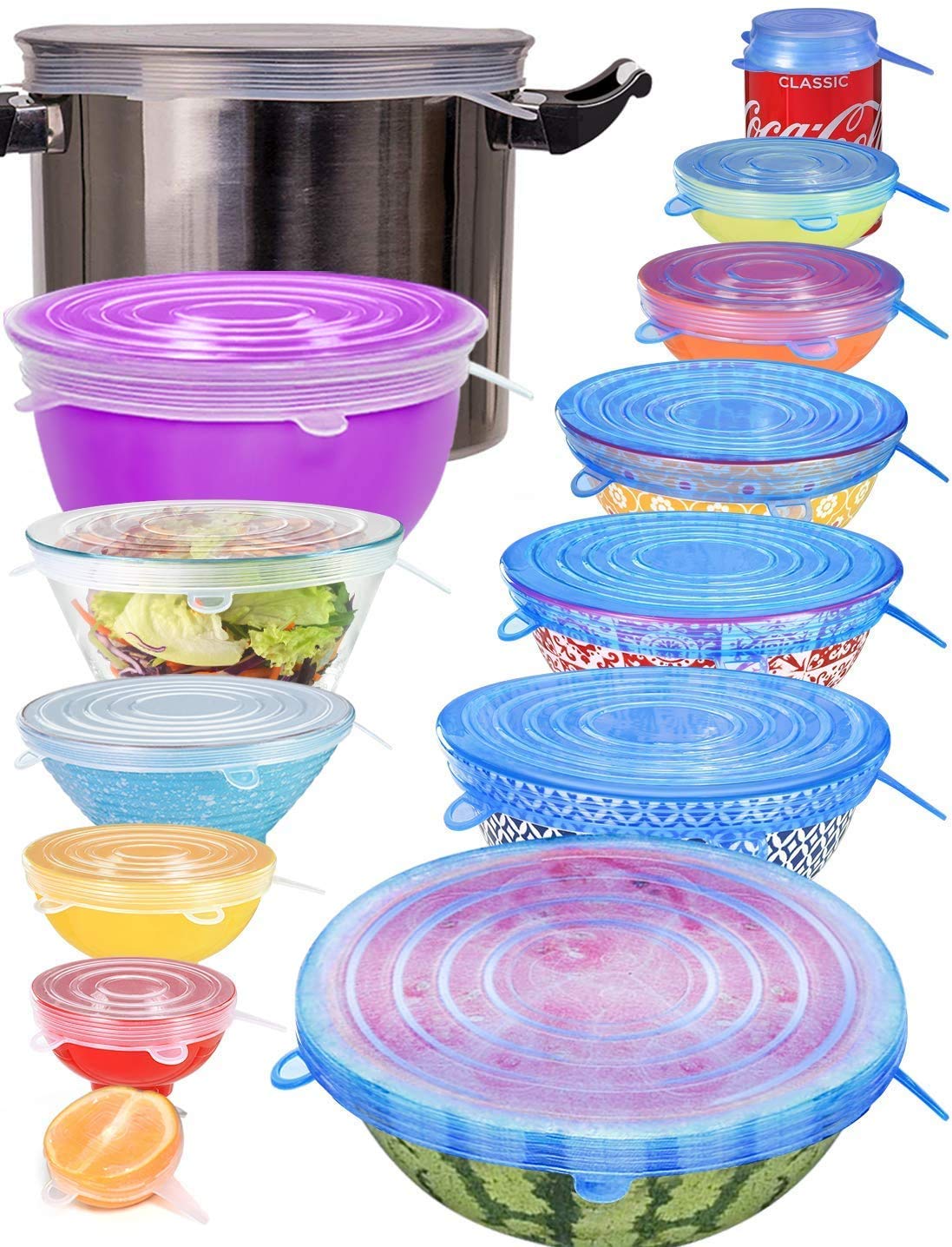 NIRANT Set of 6 Reusable Safety Silicone Stretch Dishwasher Microwave and Freezer Safe Lids Flexible Covers for Rectangle Round 