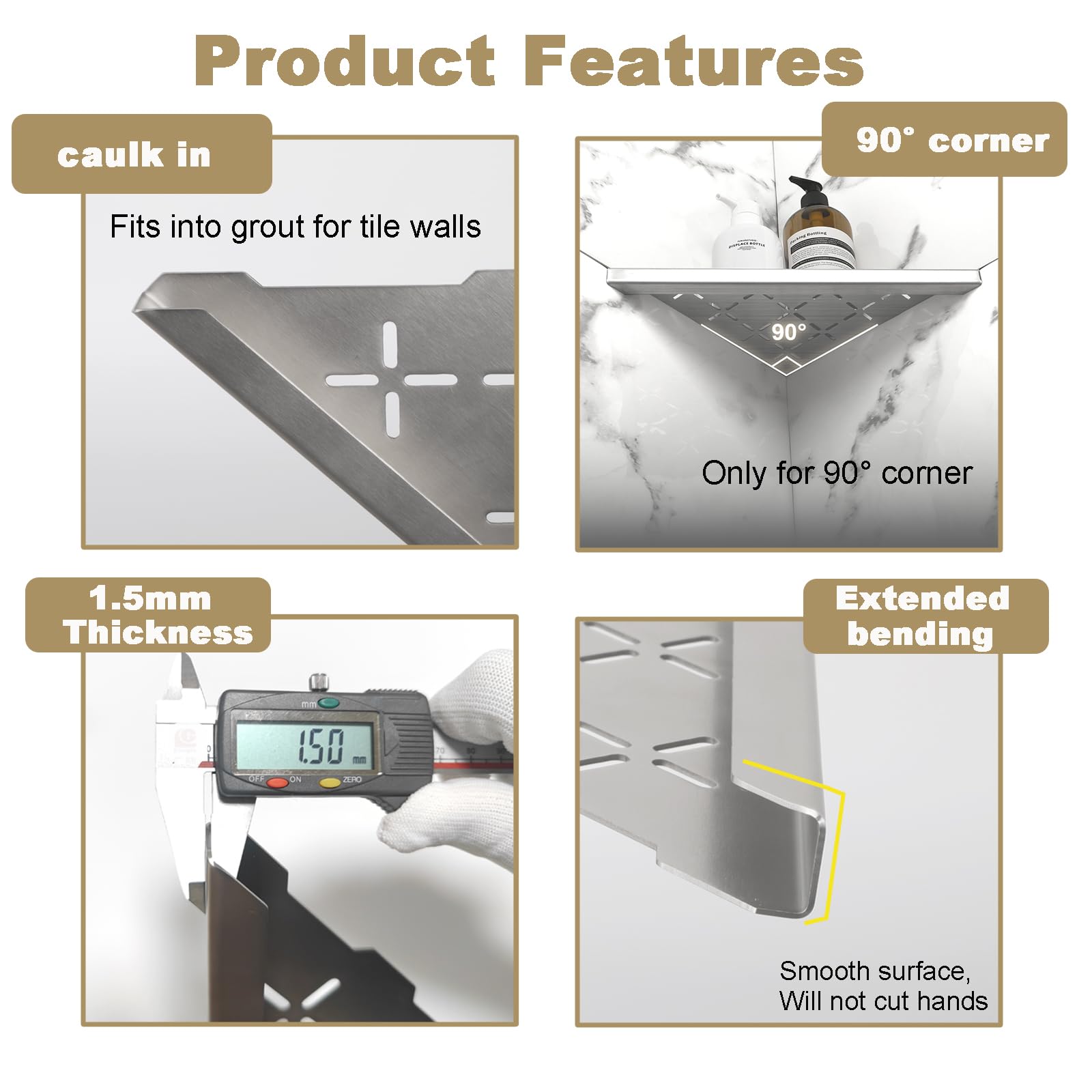 Xiarnotogi 10'' Corner Shower Shelf, 2-Pack Shower Shelves Sus304 Stainless Steel Bathroom Shelves For Tile Walls, Recessed Corn