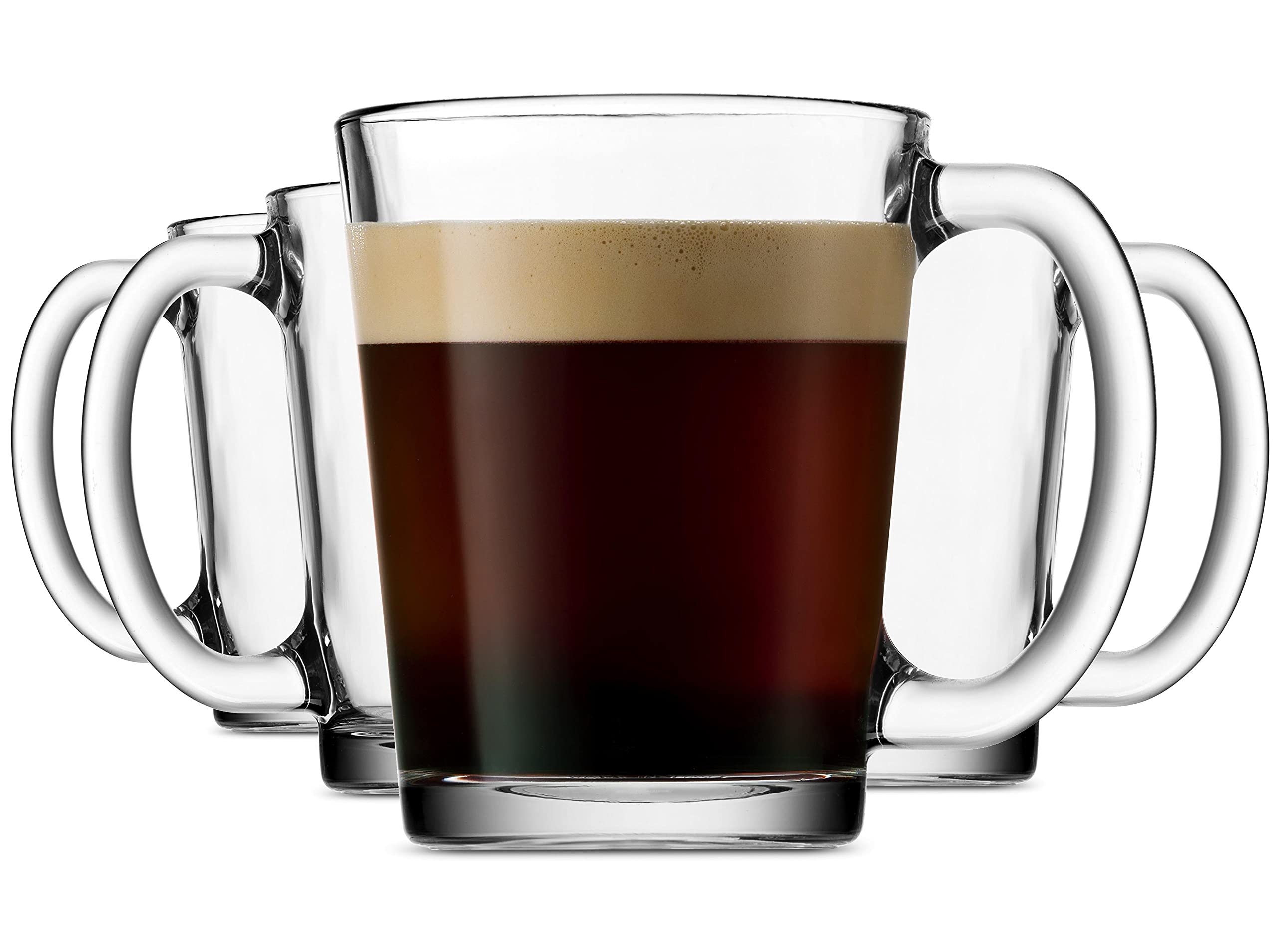 Godinger Coffee Mugs, Italian Made Glass Coffee Mug, Hot Beverage Tea Cups, Glass Cups, Drinking Glasses - 10oz., Set of 4