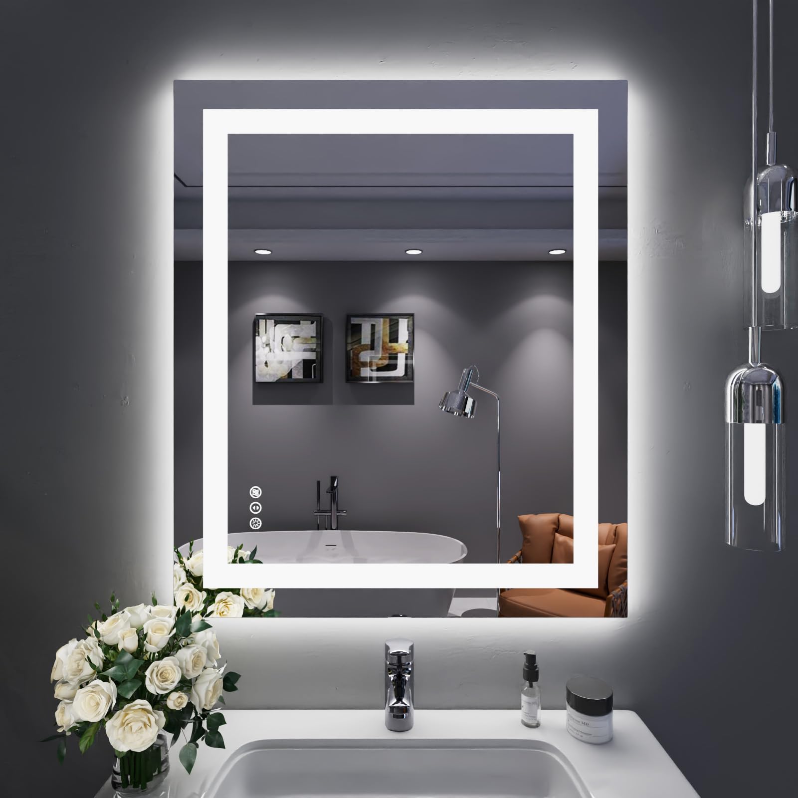 Loaao 30X36 Led Bathroom Mirror With Lights, Anti-Fog, Dimmable, Backlit + Front Lit, Lighted Bathroom Vanity Mirror For Wall, M