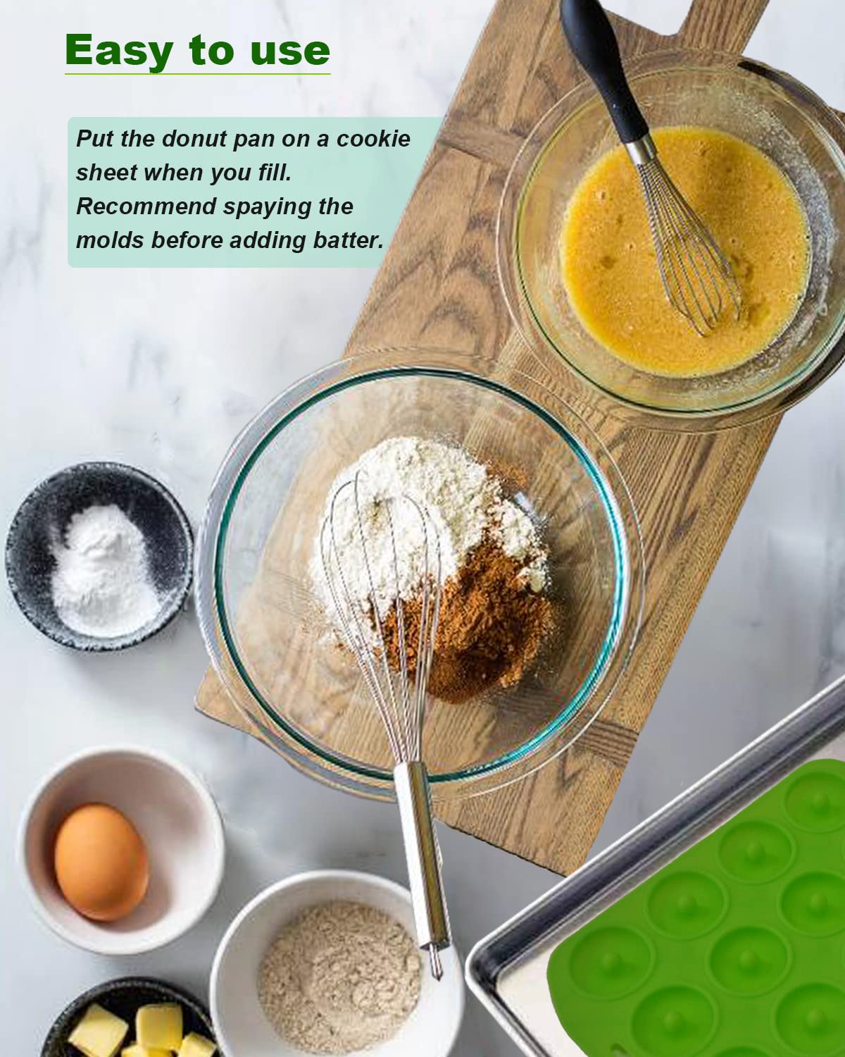 Sinoskye Mini Donut Pan For Baking, 2 Pack Donut Mold Silicone Doughnut Pan For Making Donut, Bagels, Cake, Bpa Free, Green