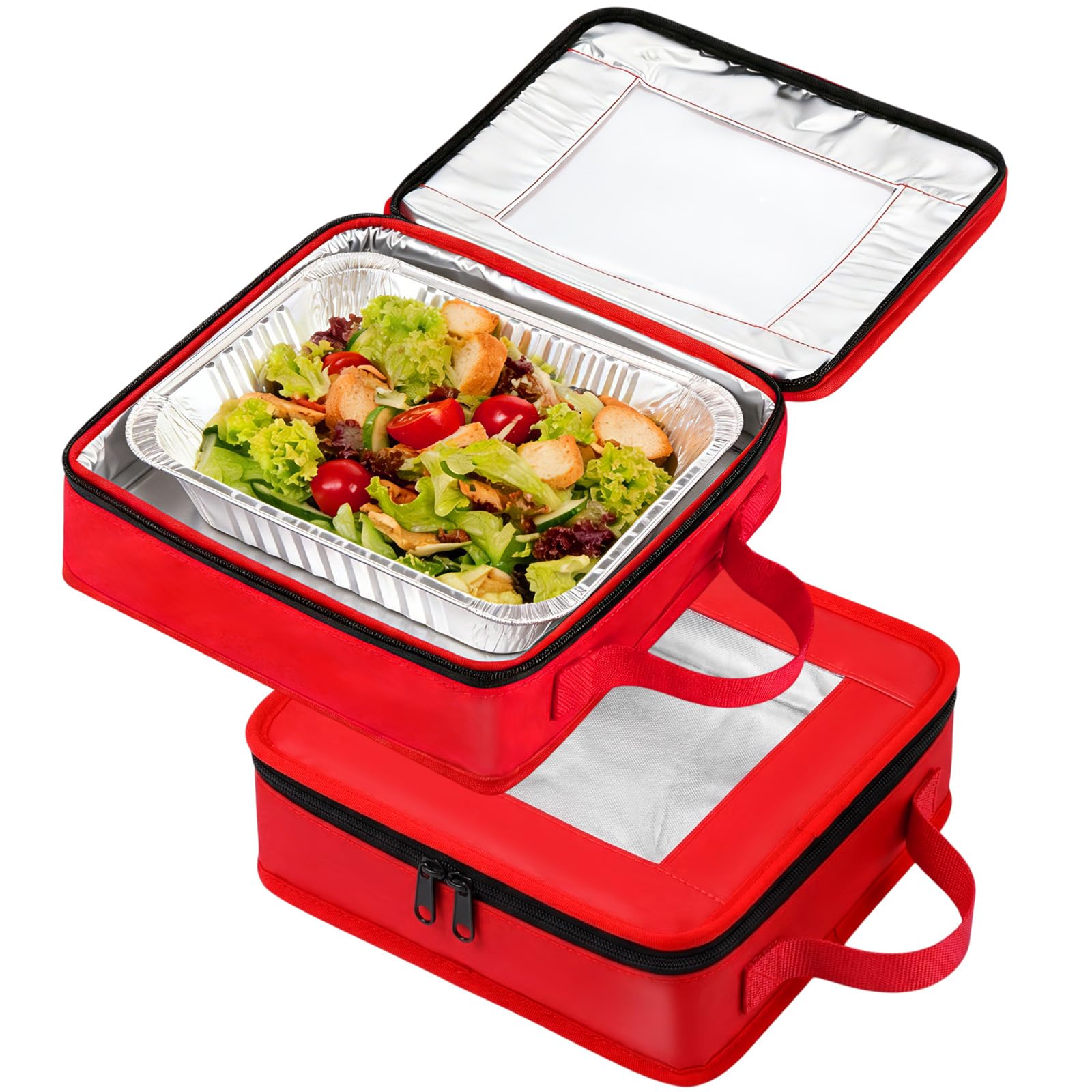 Ferrochef 2 Pcs 9x9 Inch Foil Pan Carrier with Lid Aluminum PU Leather Foil Pan Holder with Handle Serving Tray for Food Stackab