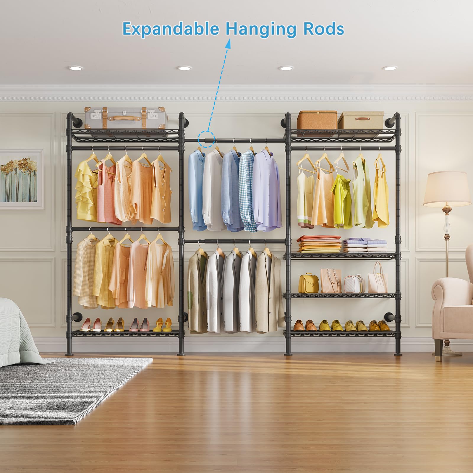 Timate L3 L Shape Garment Rack Heavy Duty Clothes Rack For Hanging Clothes, Expandable Industrial Pipe Wall Mounted Clothing Rac