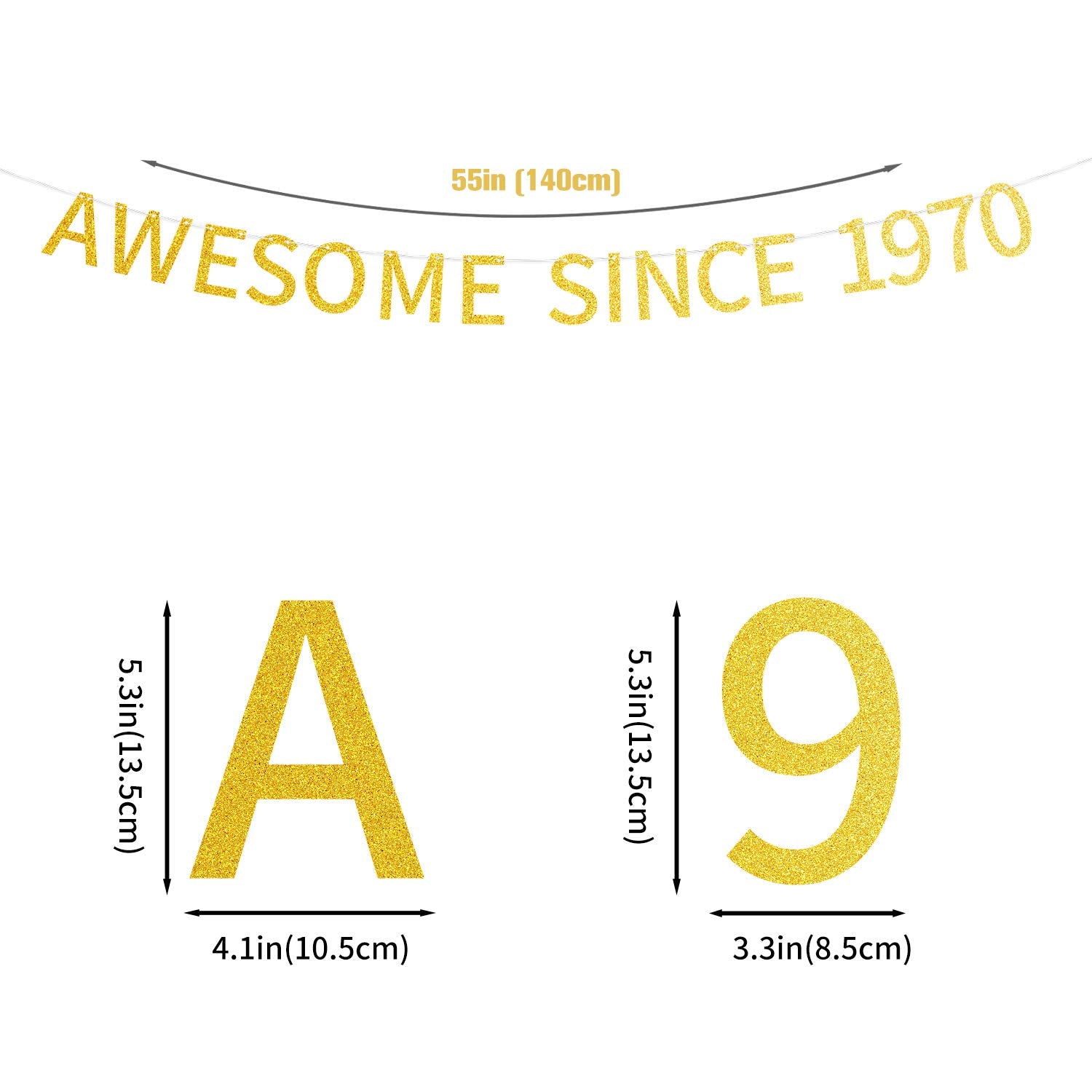 Awesome Since 1970 Pre-Strung Gold Glittery 54Th Birthday Banner 54 Fifty Four Year Old Birthday Party Decorations For Men Women