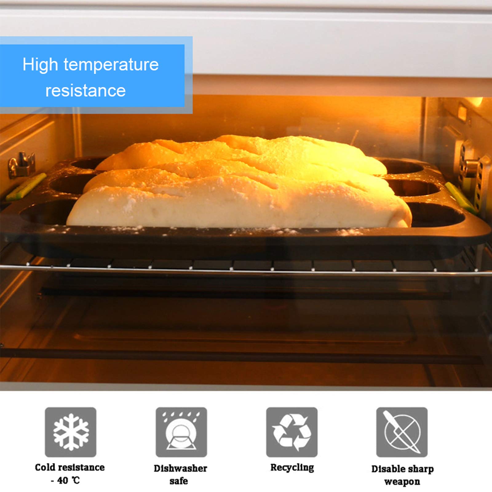 W Wbld Silicone Baguette Pan,Nonstick 3 Wave Loaves French Toast Bread Baking Tray Bake Mold, Perforated Silicone Molds Loaf Pan