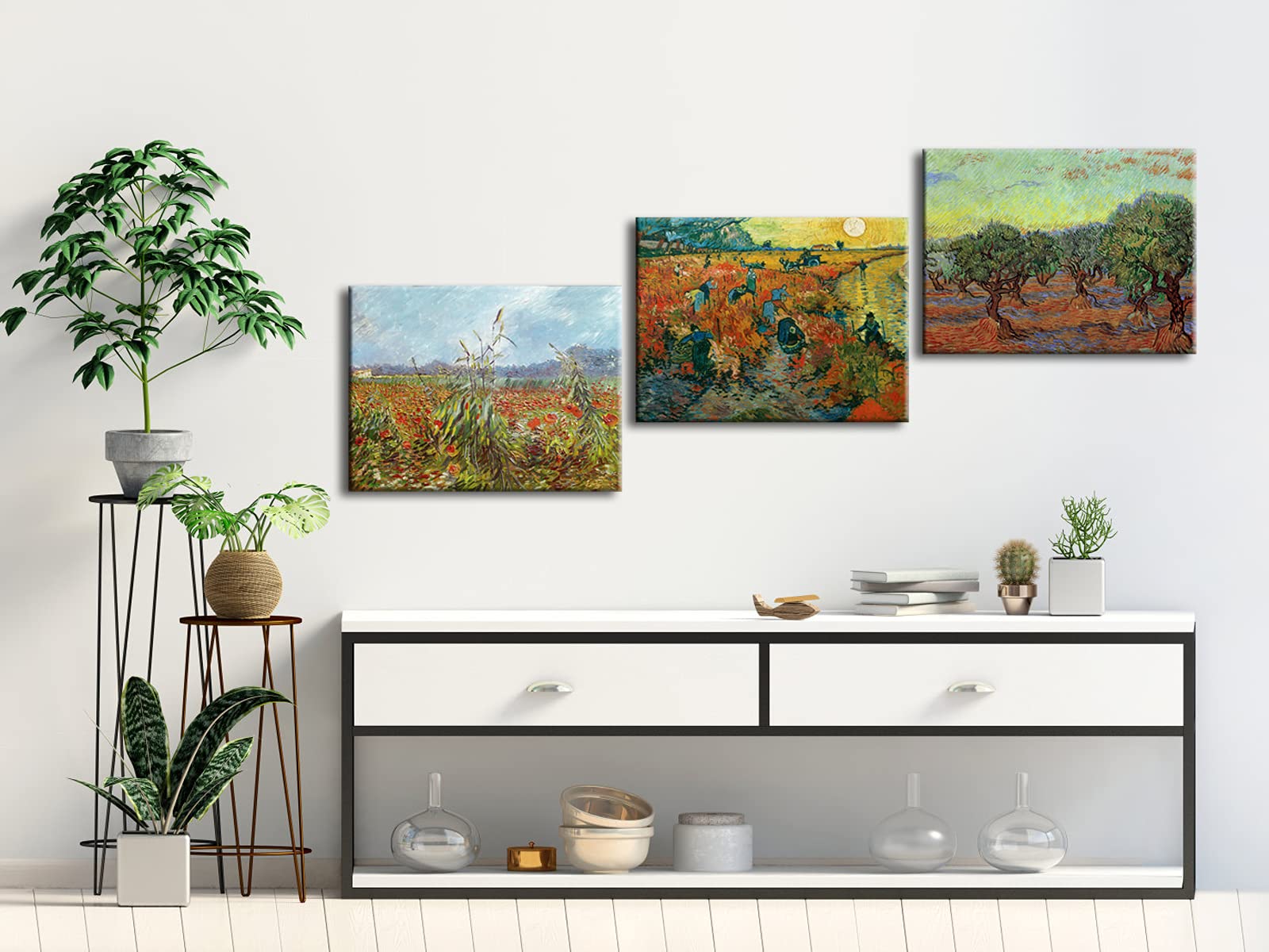 Wieco Art Olive Grove/Der Rote Weinberg/Green Ears Of Wheat Canvas Prints Of Vincent Van Gogh Canvas Wall Art Famous Paintings R