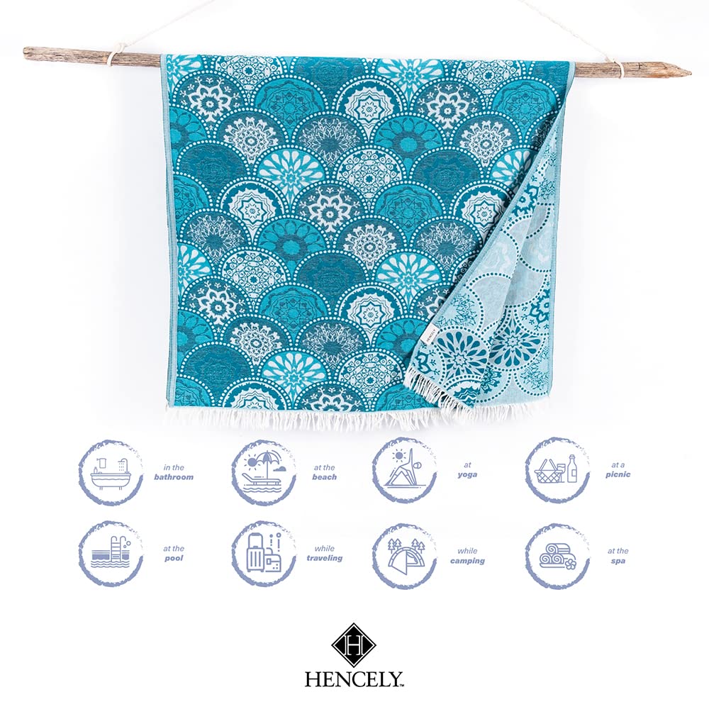 Hencely Beach Towels, 100% Cotton Soft Turkish Large Beach Towel 37 X 68 Inches For Spa, Beach, Pool, Gym And Bathroom (Mandala)
