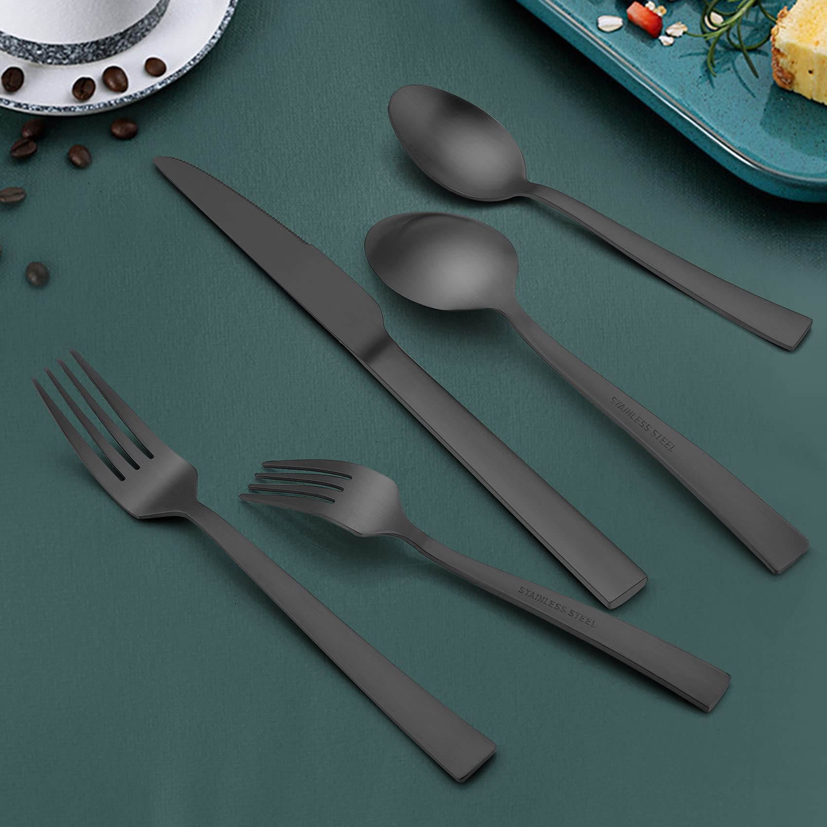 Silverware Set, Haware 40 Pieces Stainless Steel Square Flatware Cutlery Set For 8, Modern Tableware Eating Utensils For Home, M