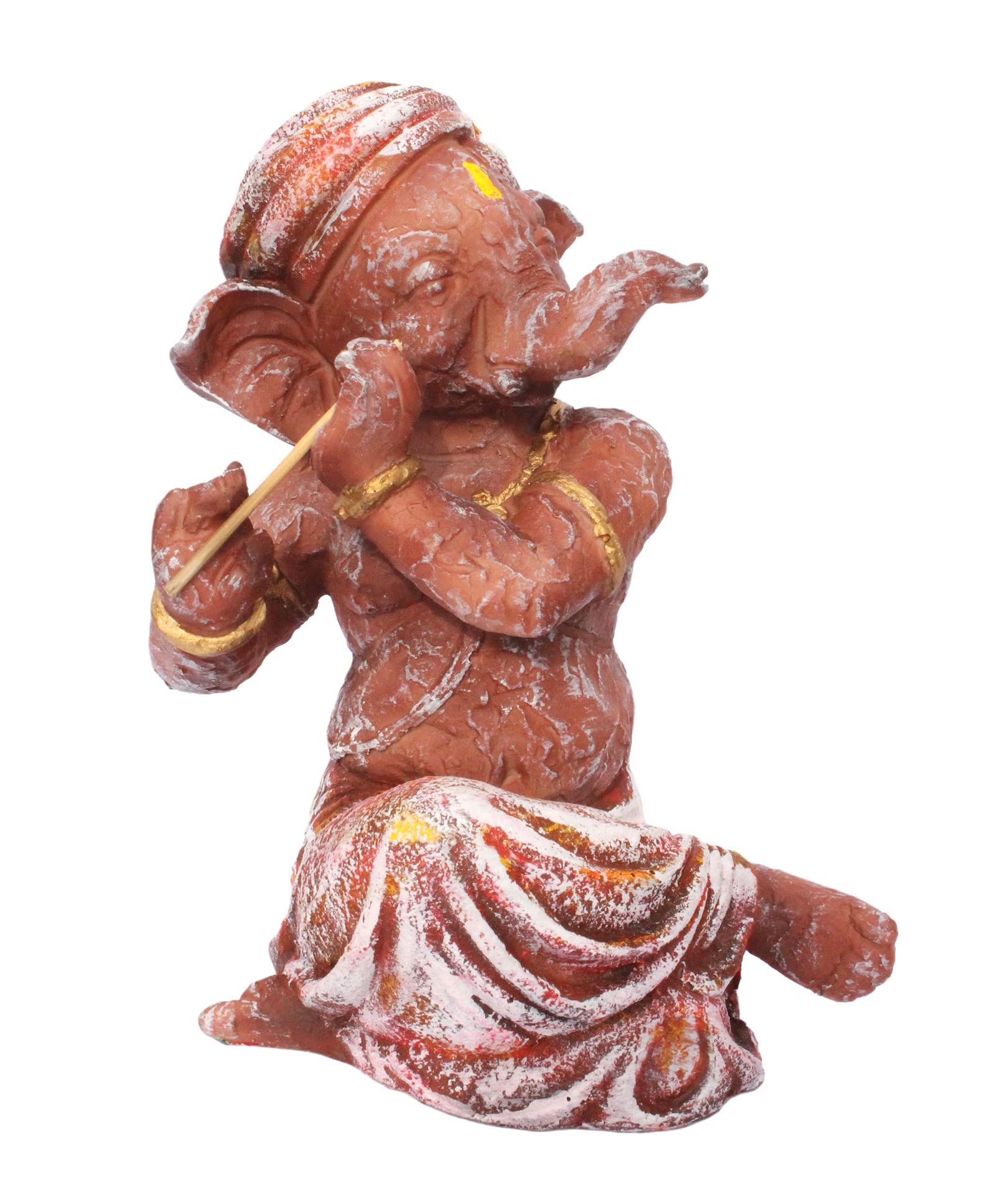 Kd Hub Lord Ganesh Idol For Home Decor & Office - Flute Muscial Ganesh Murti - (22 Cm) (Brown)(Medium Size)