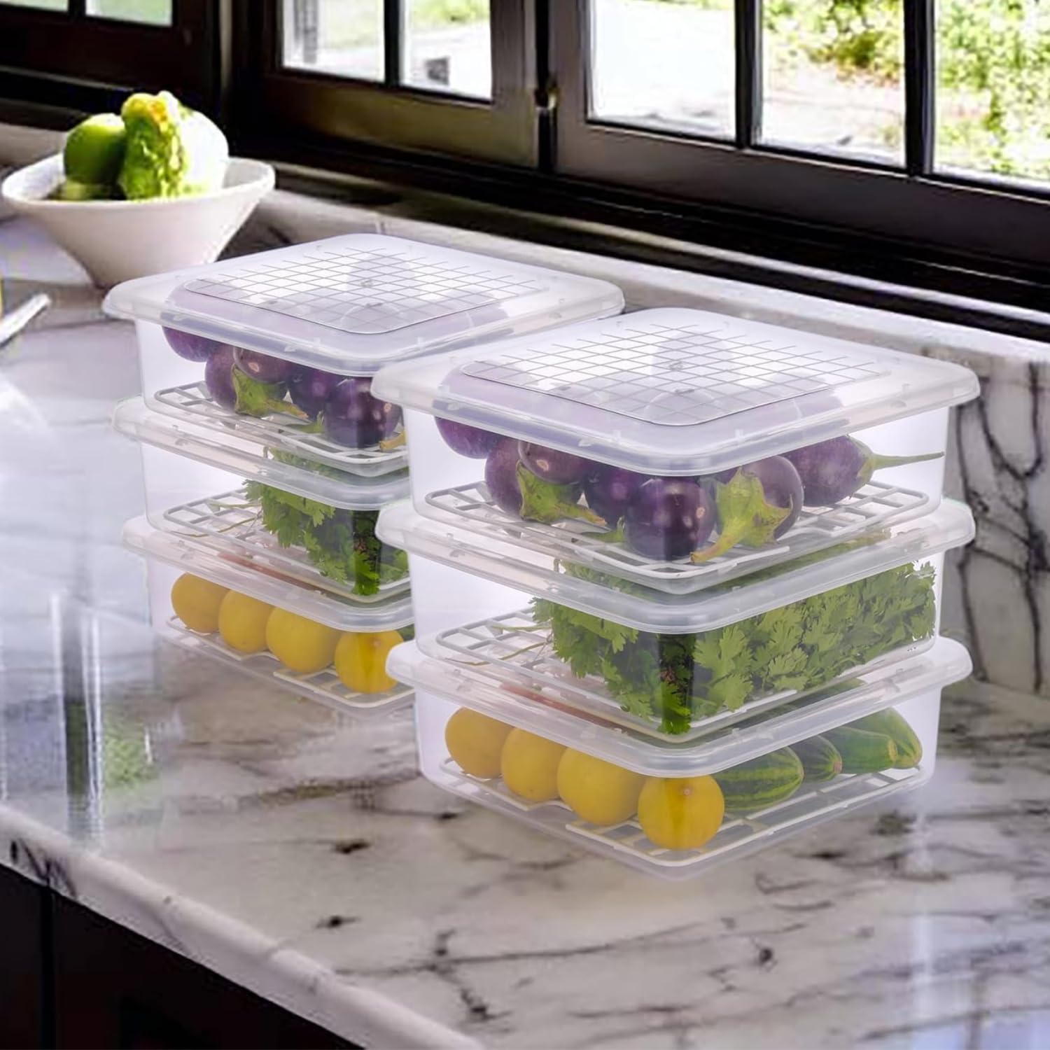 Uttarzone Fridge Storage Boxes Fridge Organizer With Removable Drain Plate And Lid Stackable Fridge Storage Freezer Storage Cont