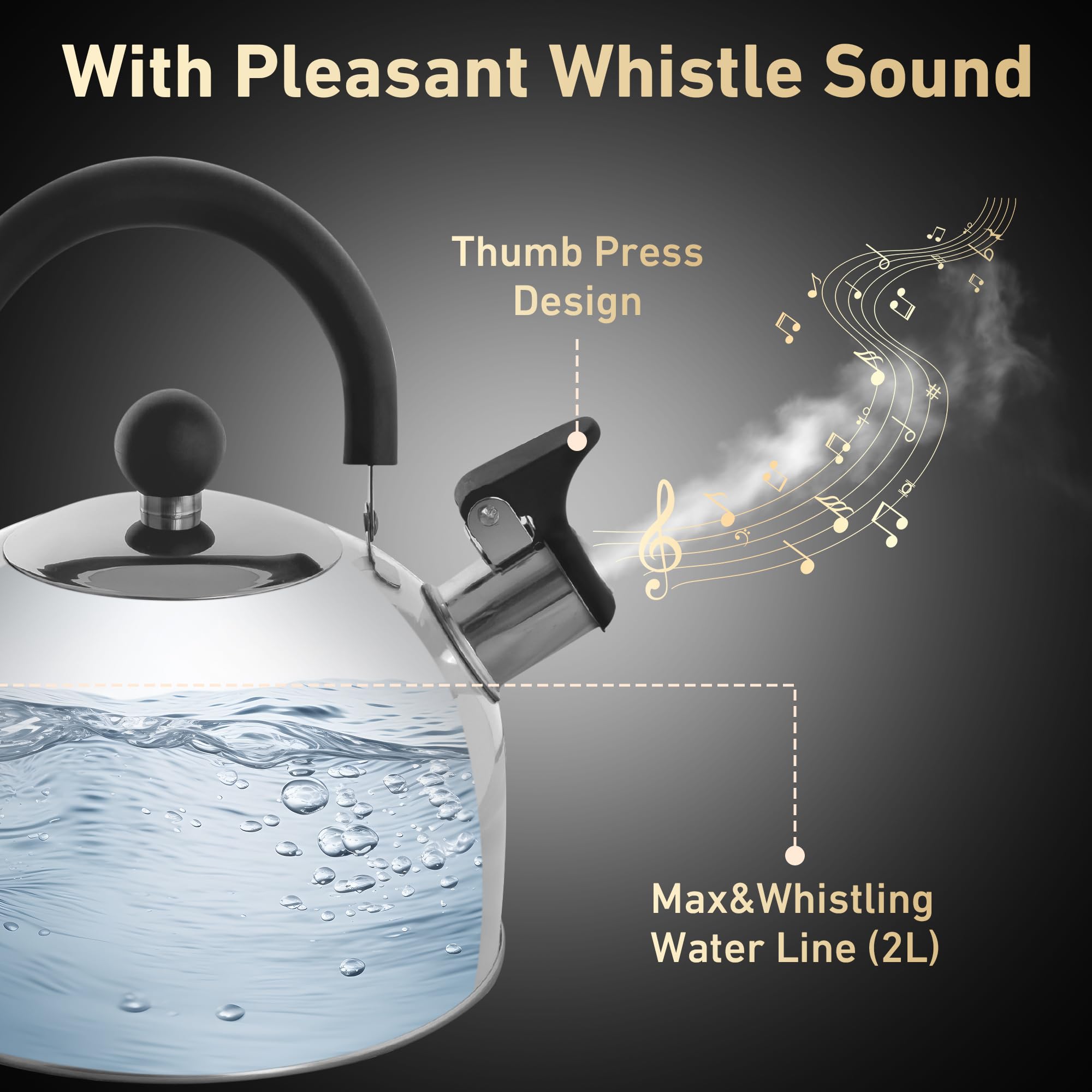 Lily'S Home 2 Quart Stainless Steel Whistling Tea Kettle, The Perfect Stovetop Tea And Water Boilers For Your Home, Dorm, Condo