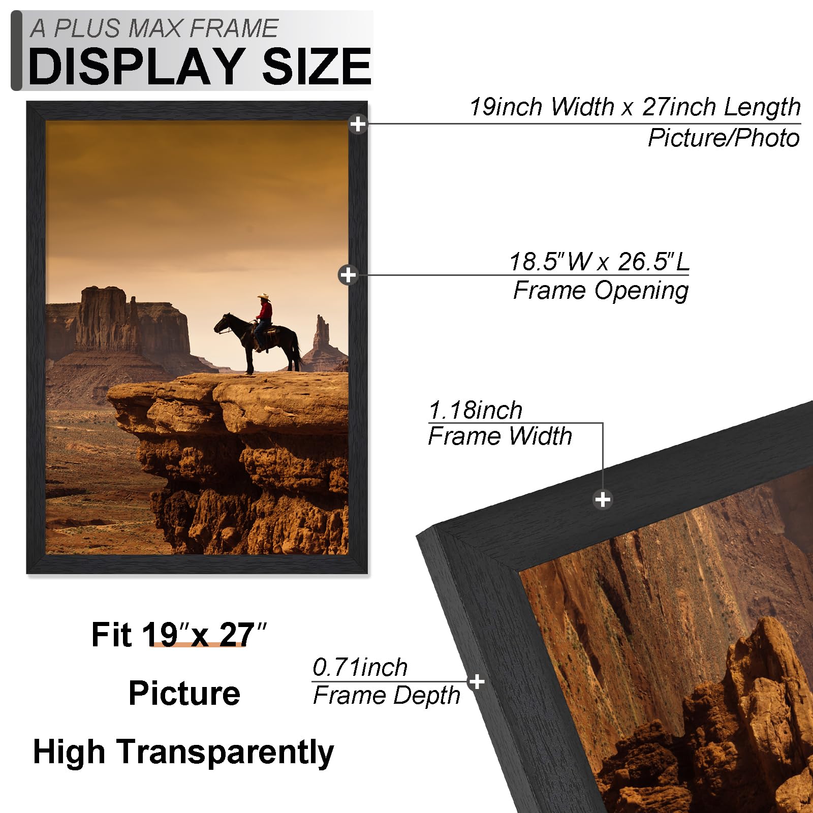 A PLUS MAX 19x27 Frame Set of 2, Black Engineered Wood Picture Frame for 19 x 27 Inch Poster Puzzle Photo, Light Weight 19 by 27