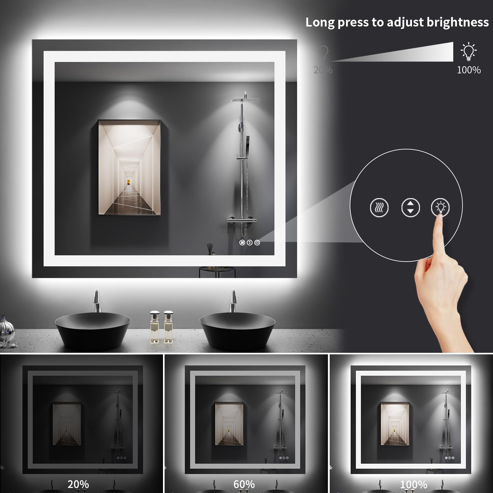 Loaao 40''X36'' Led Bathroom Mirror With Lights, Anti-Fog, Dimmable, Backlit + Front Lit, Lighted Bathroom Vanity Mirror For Wal