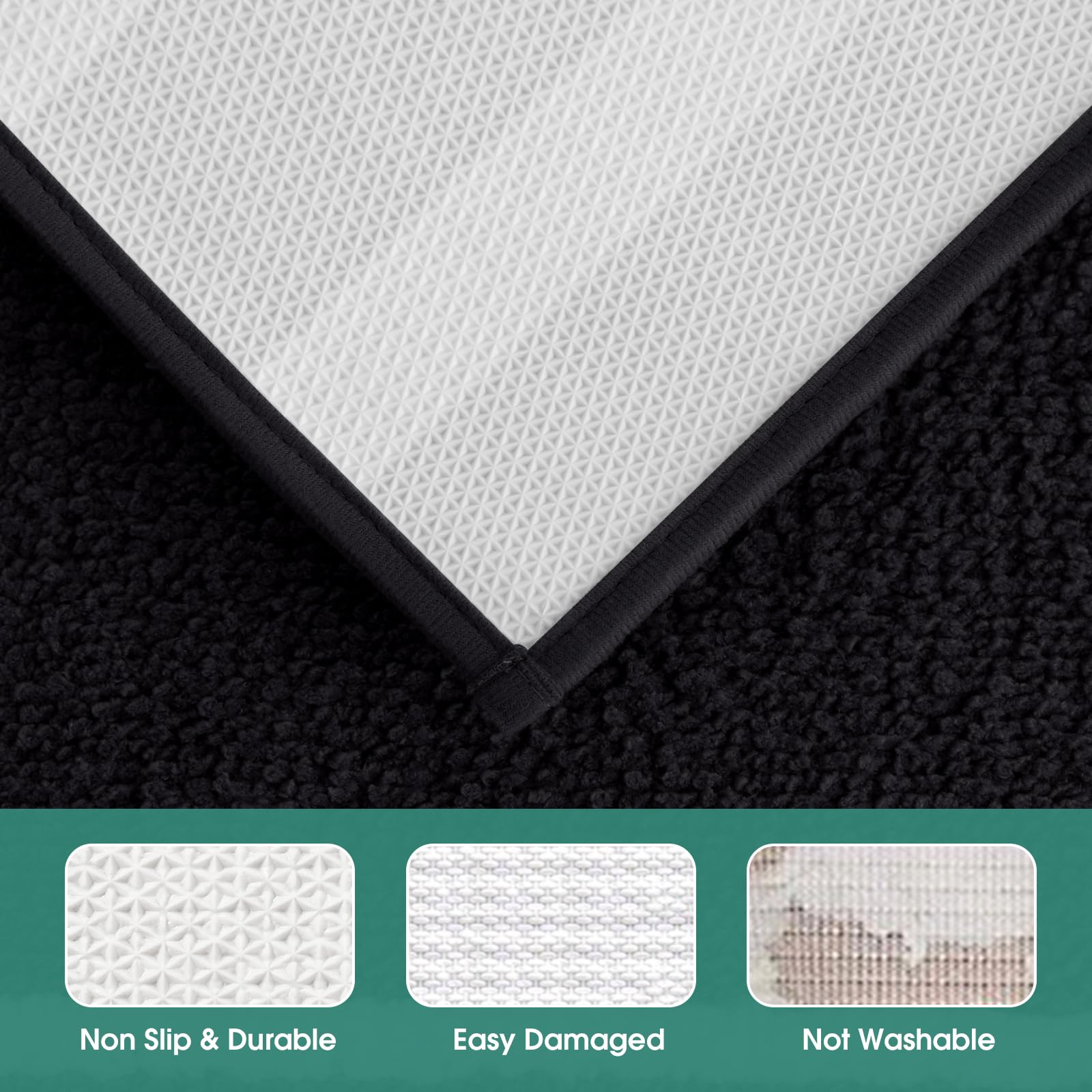 Homeideas Bathroom Rug Set 2 Piece, Striped Super Absorbent Soft Microfiber Non-Slip Washable Bath Mats For Shower And Tub (Blac