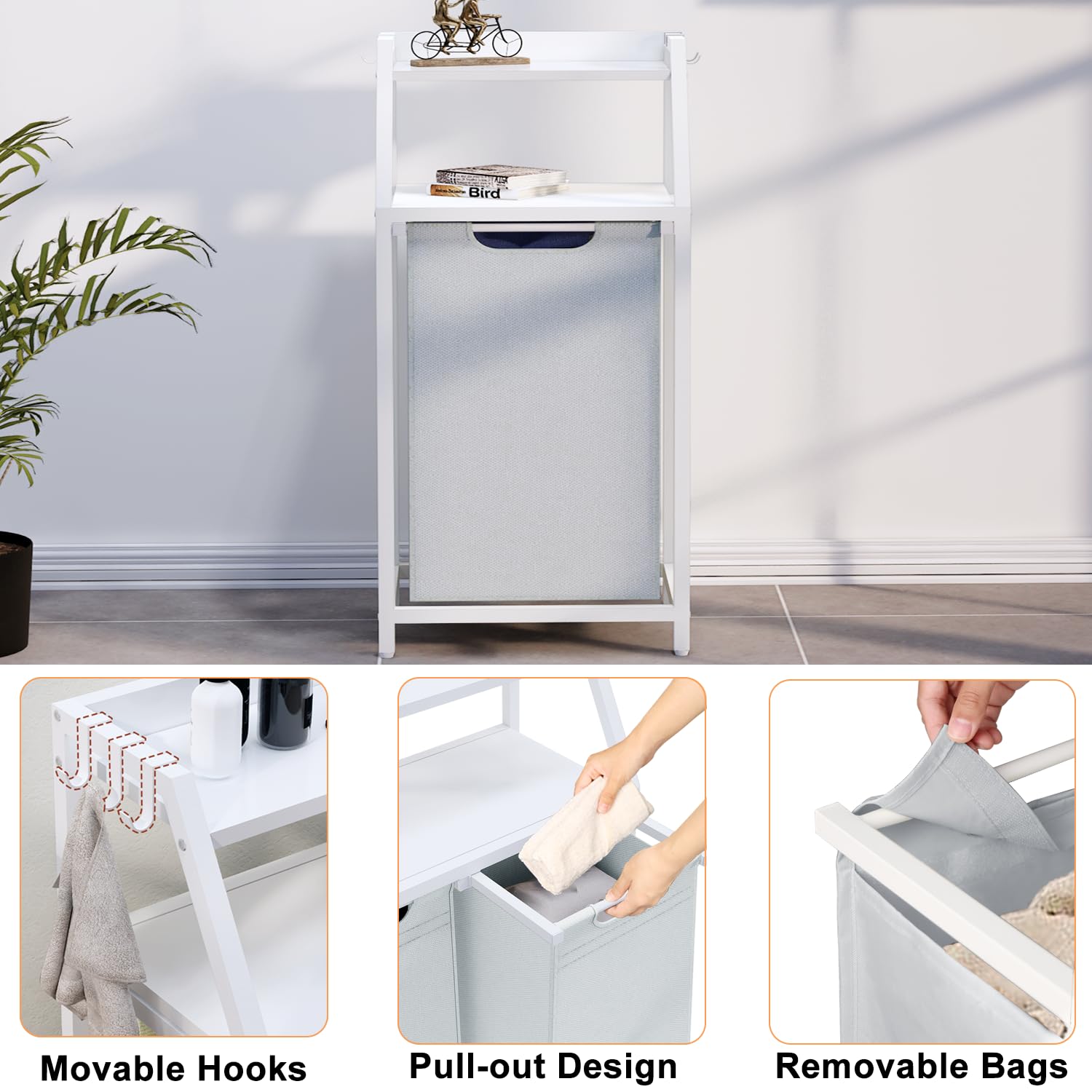 Timberer Laundry Hamper, Laundry Sorter, Rolling Laundry Basket With Wheels, 2 Shelves, 18 Gal(68L), Pull-Out And Removable Oxfo