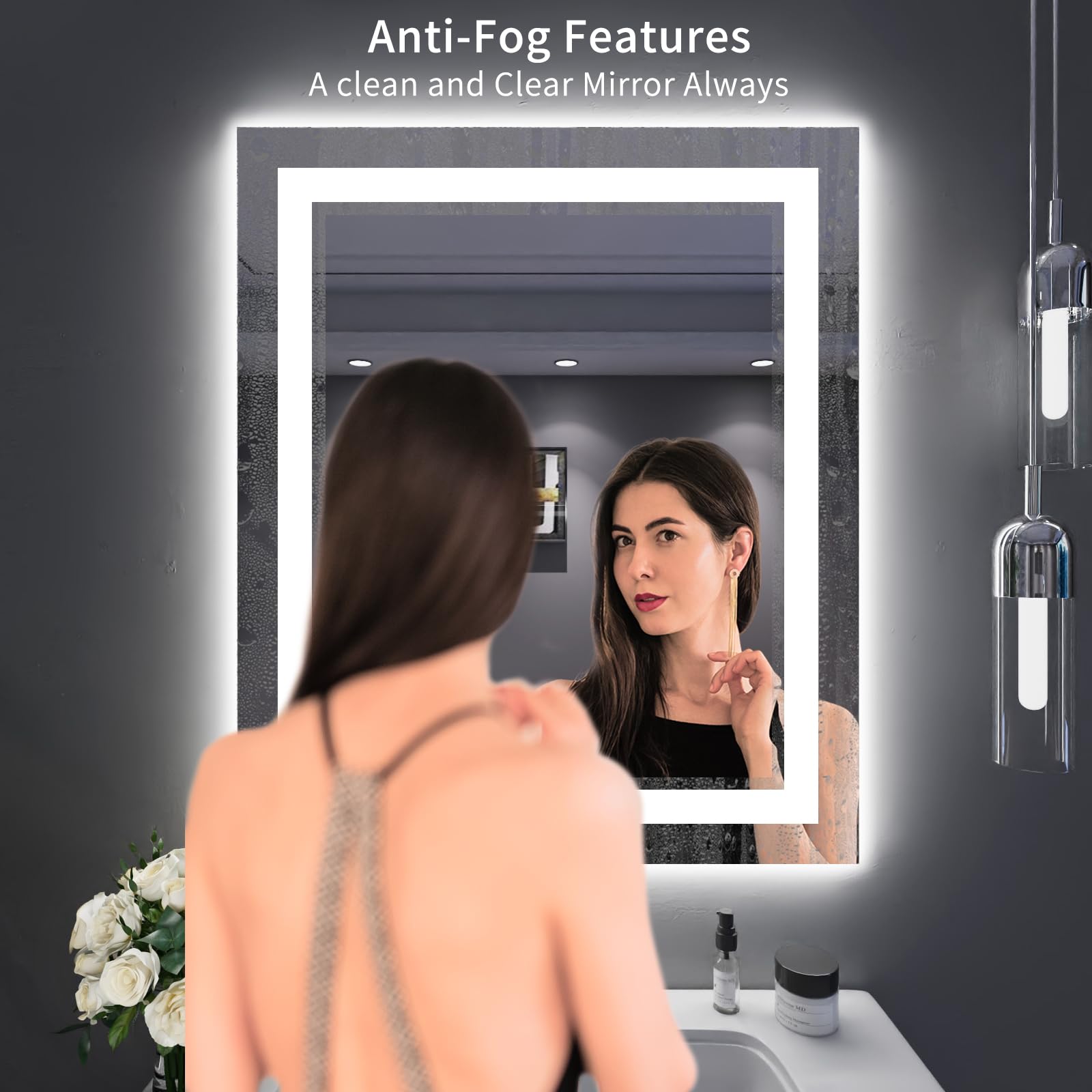 Loaao 30X36 Led Bathroom Mirror With Lights, Anti-Fog, Dimmable, Backlit + Front Lit, Lighted Bathroom Vanity Mirror For Wall, M