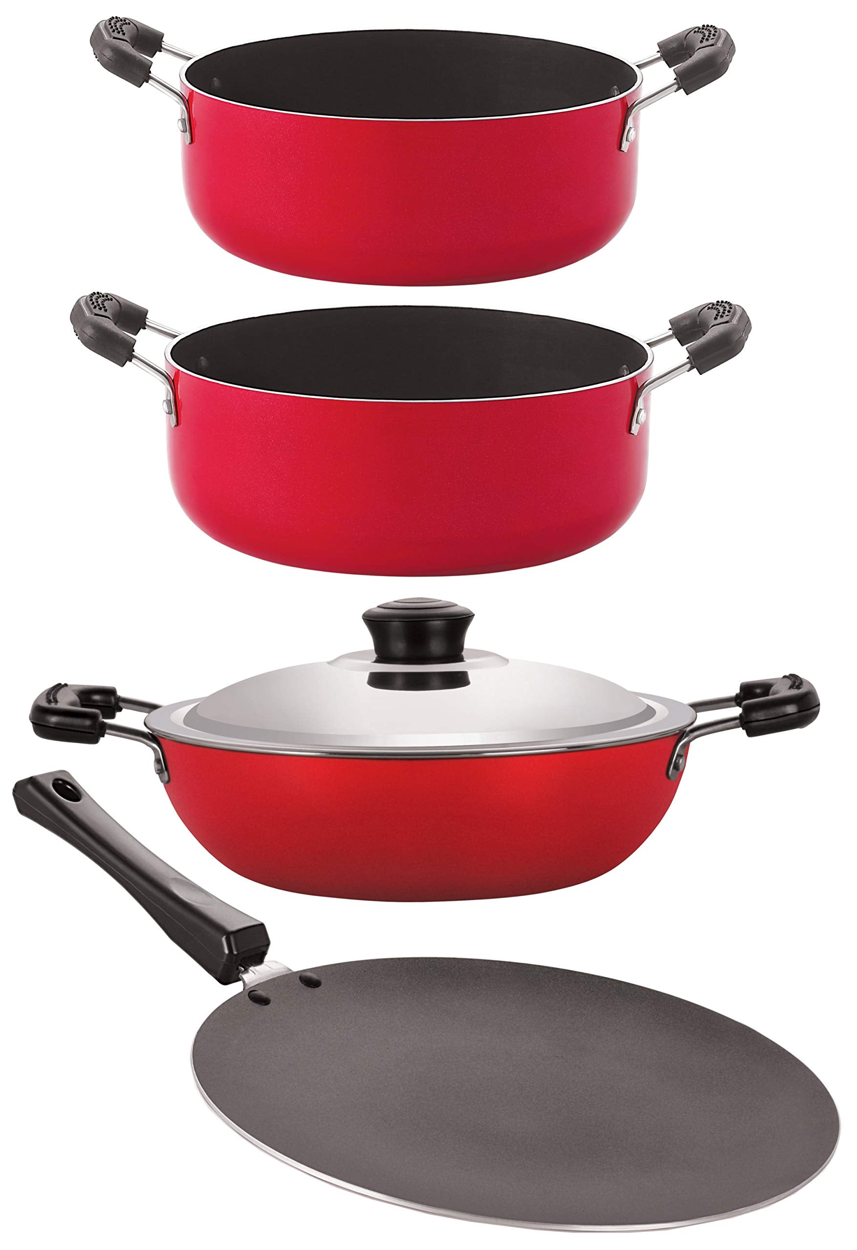 Nirlon Nonstick Cookware Pots & Pan Gift 4 Pieces Set With Bakelite Handle (Ct12_Dkd(J)_Cs26_Cs24)