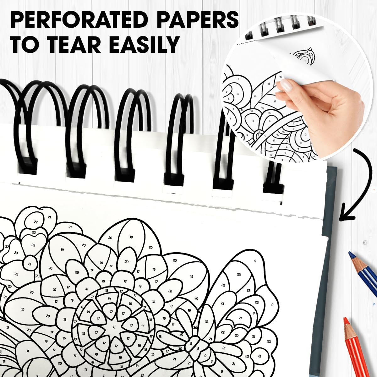 SOUTHERN LOTUS Spiral Coloring Book - Color by Number Butterfly & Flower Patterns, 11L x 8.5W, Paper, White, Model ZTKF4JKH9USL