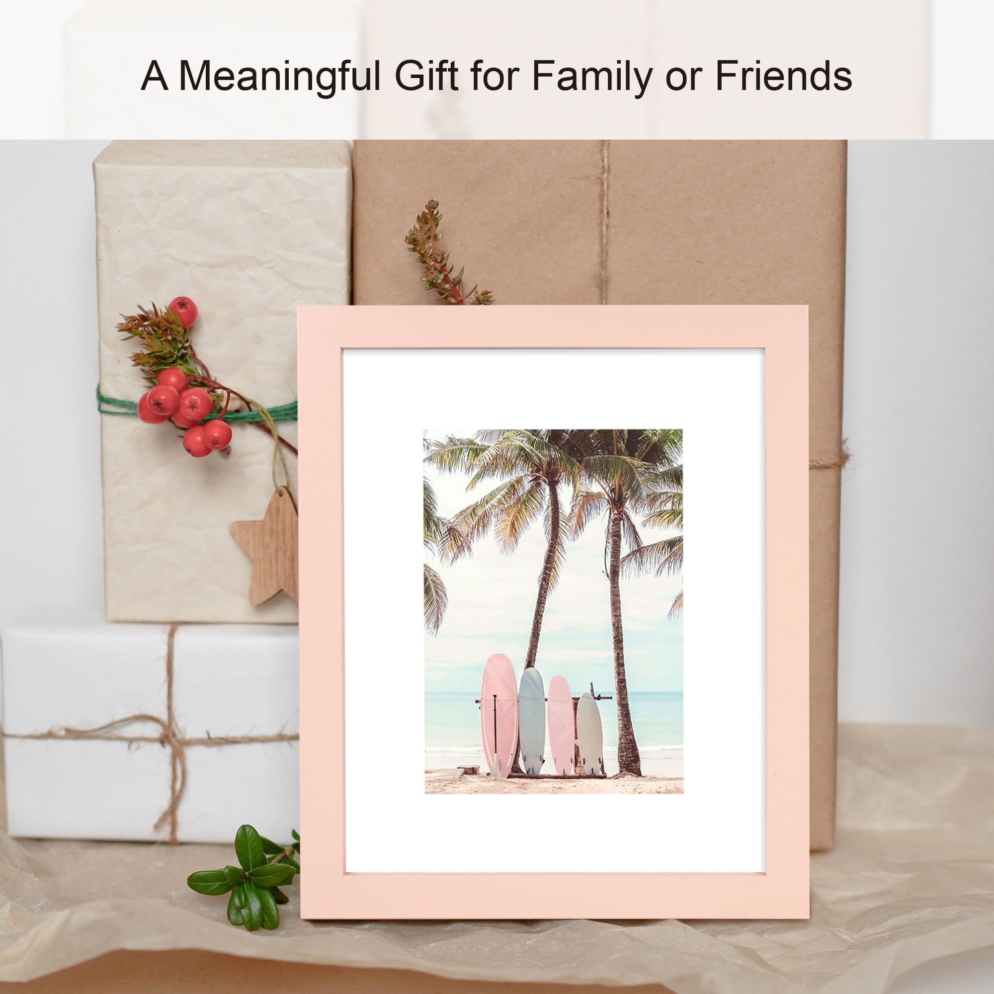 Hongkee 5x7 Picture Frame (4 Pack, Pink) Made of Real Glass and Wooden Frame - Display Pictures 4x6 with Mat or 5x7 Without Mat,