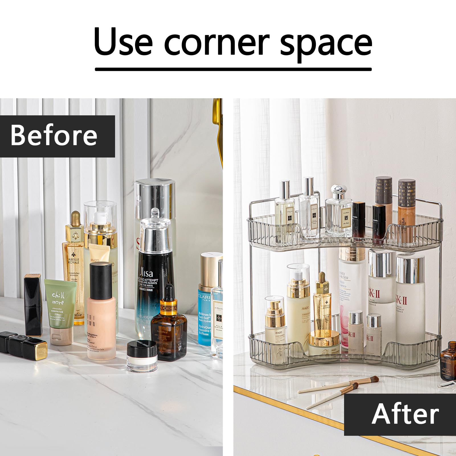 Shuang Qing 2-Tier Corner Bathroom Counter Organizer, Bathroom Countertop Perfume Tray And Vanity Organizer, Makeup Cosmetic Sto