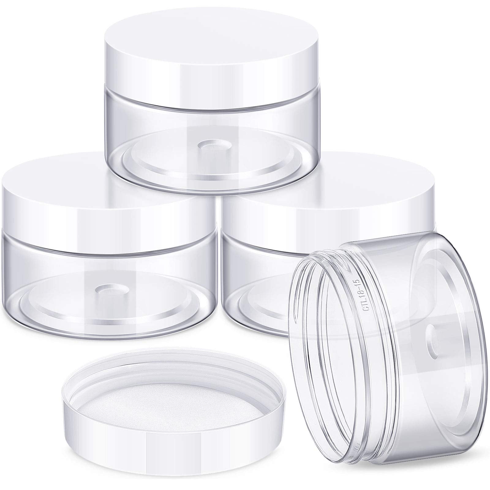 4 Pieces Round Clear Wide-mouth Leak Proof Plastic Container Jars with Lids for Travel Storage Makeup Beauty Products Face Creams Oils Salves Ointments DIY Making or Others (White  1 Ounce)