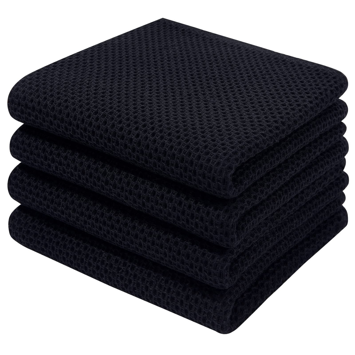 Homaxy 100% Cotton Waffle Weave Kitchen Dish Towels, Ultra Soft Absorbent Quick Drying Cleaning Towel, 13X28 Inches, 4-Pack, Bla