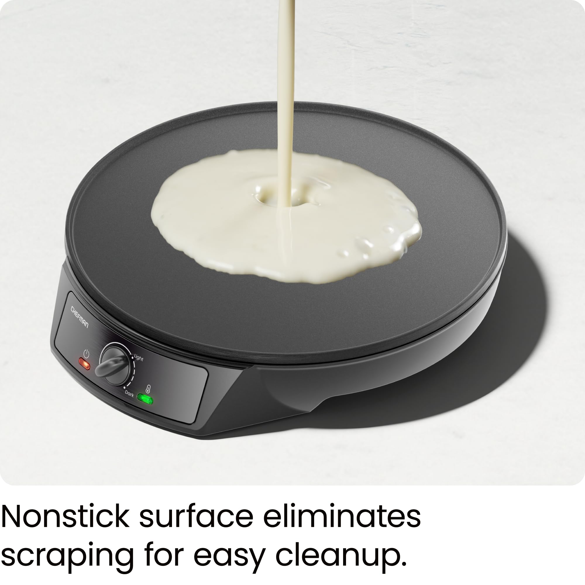 CHEFMAN Electric Crepe Maker: Precise Temp Control  12'' Non-Stick Griddle  Perfect for Crepes  Tortillas  Blintzes  Pancakes  Waffles  Eggs  Bacon  Batter Spreader & Spatula Included  Black