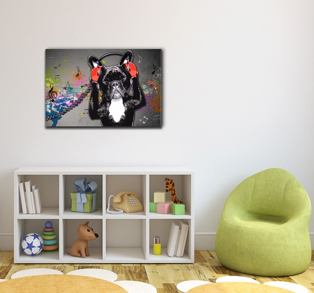 Wall26 - Canvas Wall Art - Dog Listening To Music Funny Animal Concept - Gallery Wrap Modern Home Art | Ready To Hang - 24X36 In