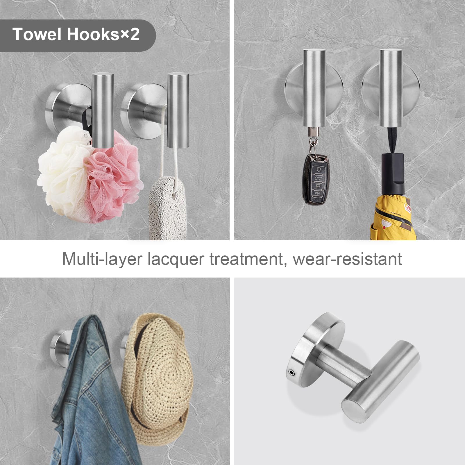 Ntipox Brushed Nickel Bathroom Hardware Accessories Set 5 Piece, Stainless Steel Bath Towel Bar Set 24 Inch,Toilet Paper Holder,