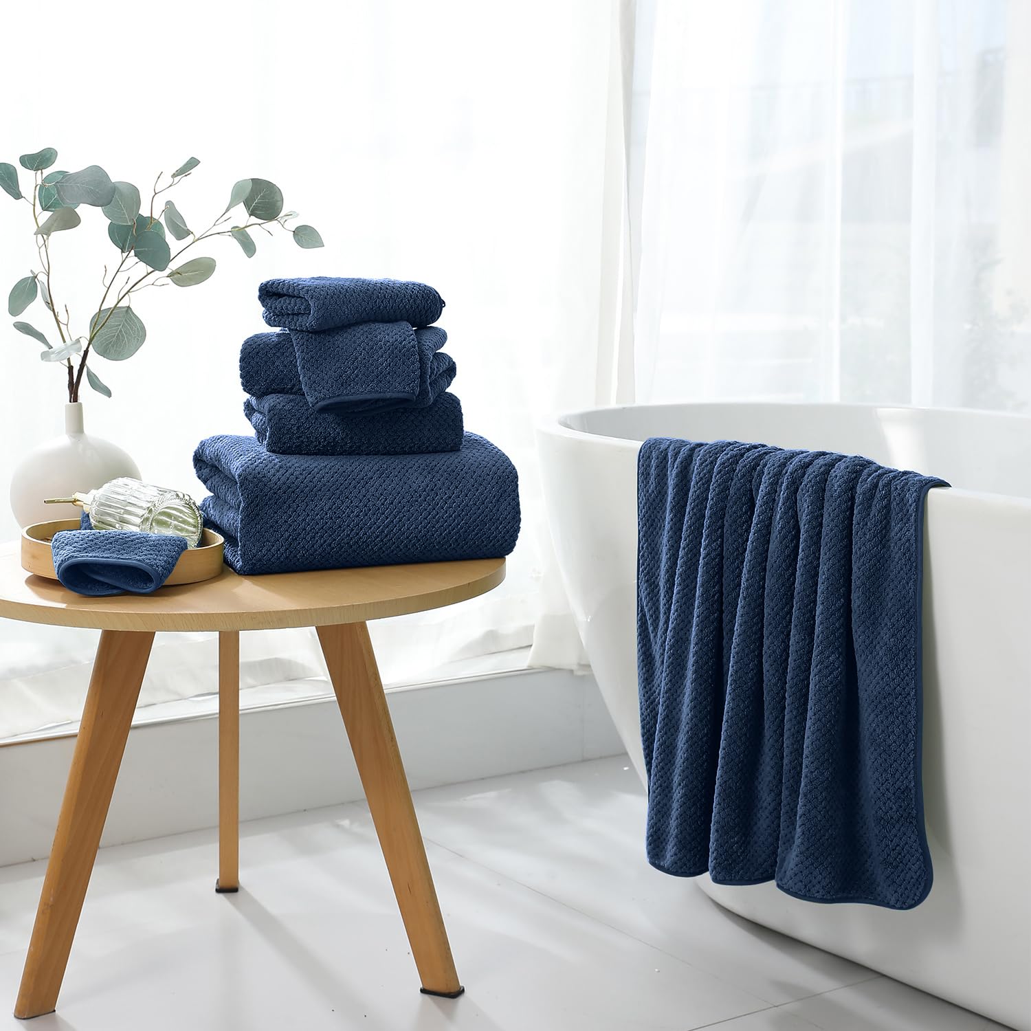 8 Piece Bathroom Towel Set Navy Blue |2 Oversized Large Bath Towels Sheet,2 Hand Towels And 4 Washcloths| 600Gsm Ultra Soft Luxu