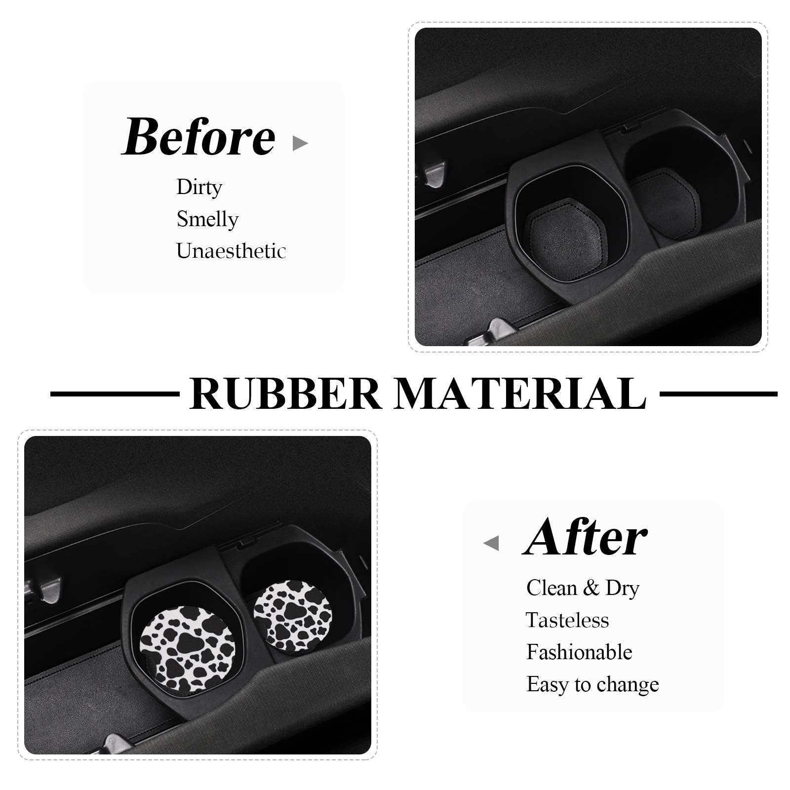 4 Pack Car Coasters  2.75inch Cow Print Car Cup Holder Coasters for Car  Neoprene Cup Pad Mat Car Coasters for Cup Holders for Women