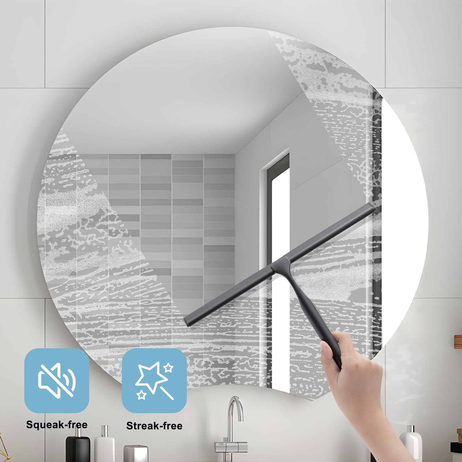 Luxear Shower Squeegee, 12-Inch Squeegee For Shower Glass Door, All-Purpose Stainless Steel Squeegee For Bathroom, Shower Doors,